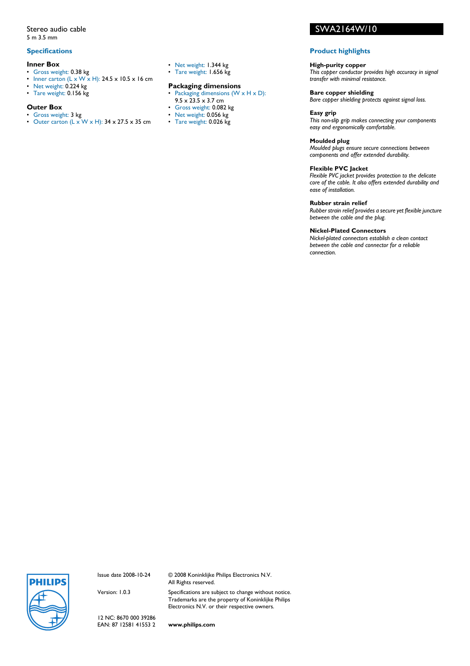 Philips SWA2164W User Manual | Page 2 / 2
