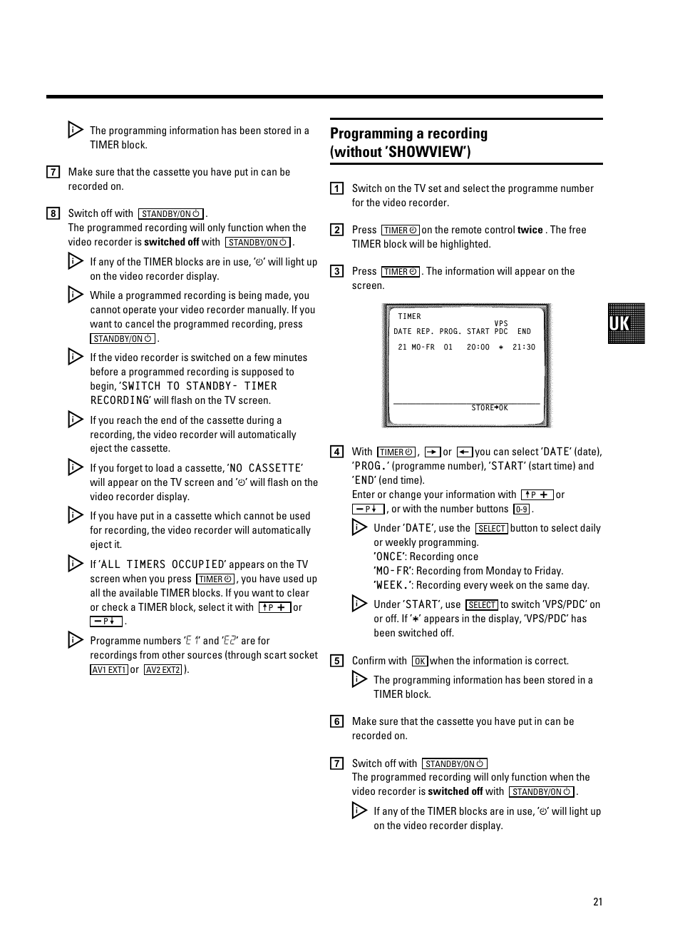 Programming a recording (without ’showview’) | Philips VR605A/58 User Manual | Page 23 / 32