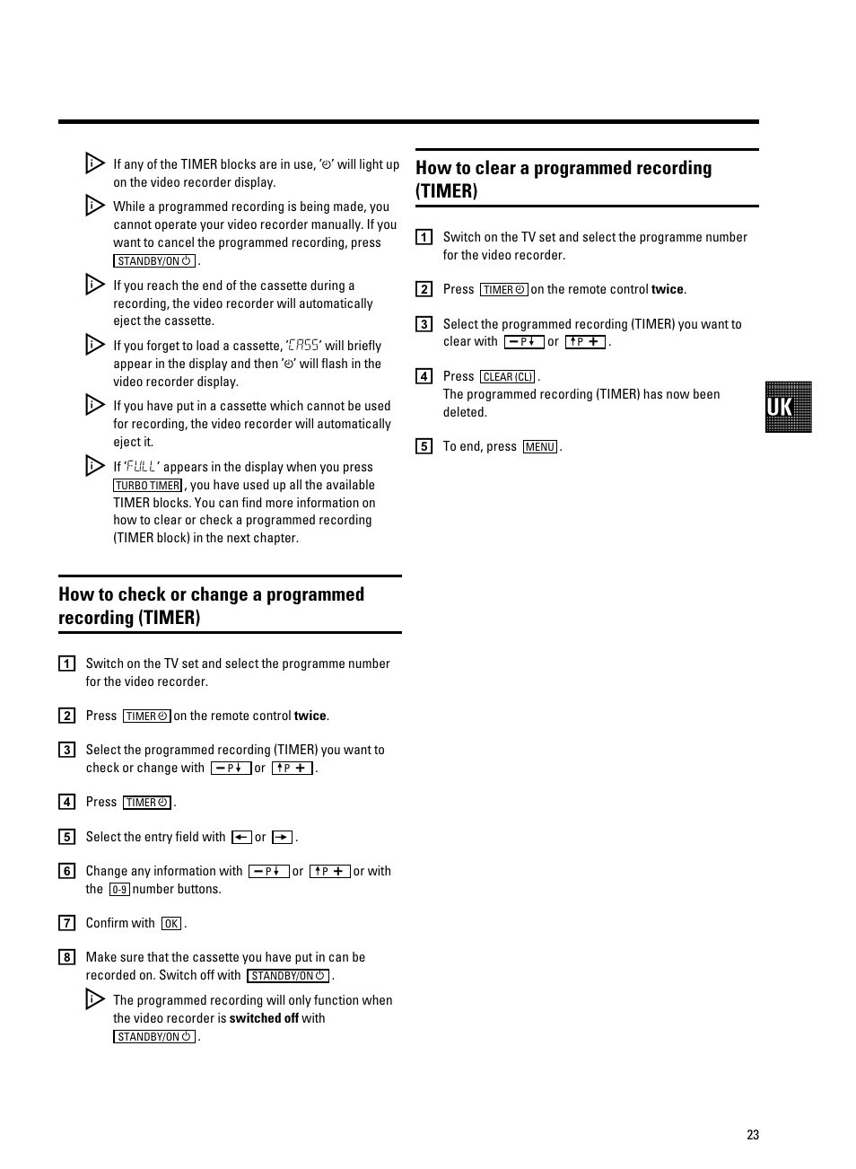 How to clear a programmed recording (timer) | Philips VR605A/58 User Manual | Page 25 / 32