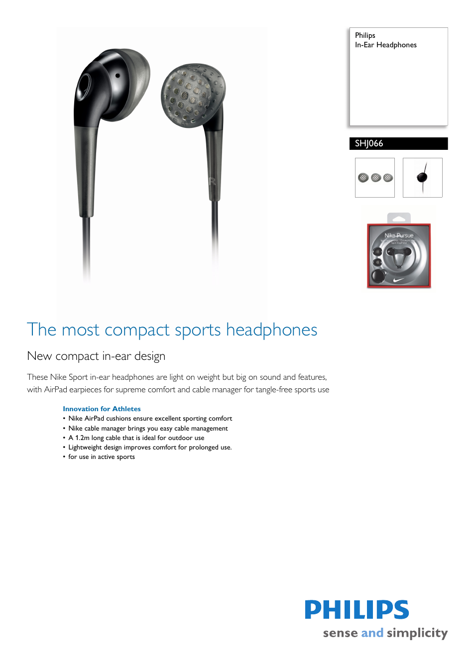 Philips Nike Pursue SHJ066 User Manual | 2 pages