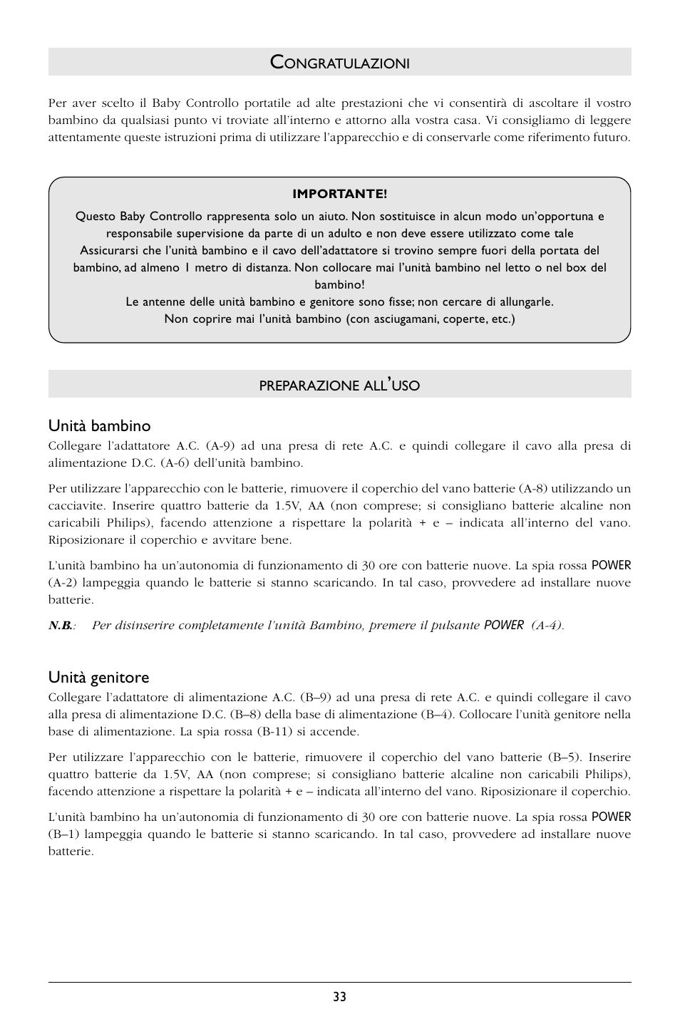 Unità bambino, Unità genitore | Philips SBCSC363 User Manual | Page 34 / 75