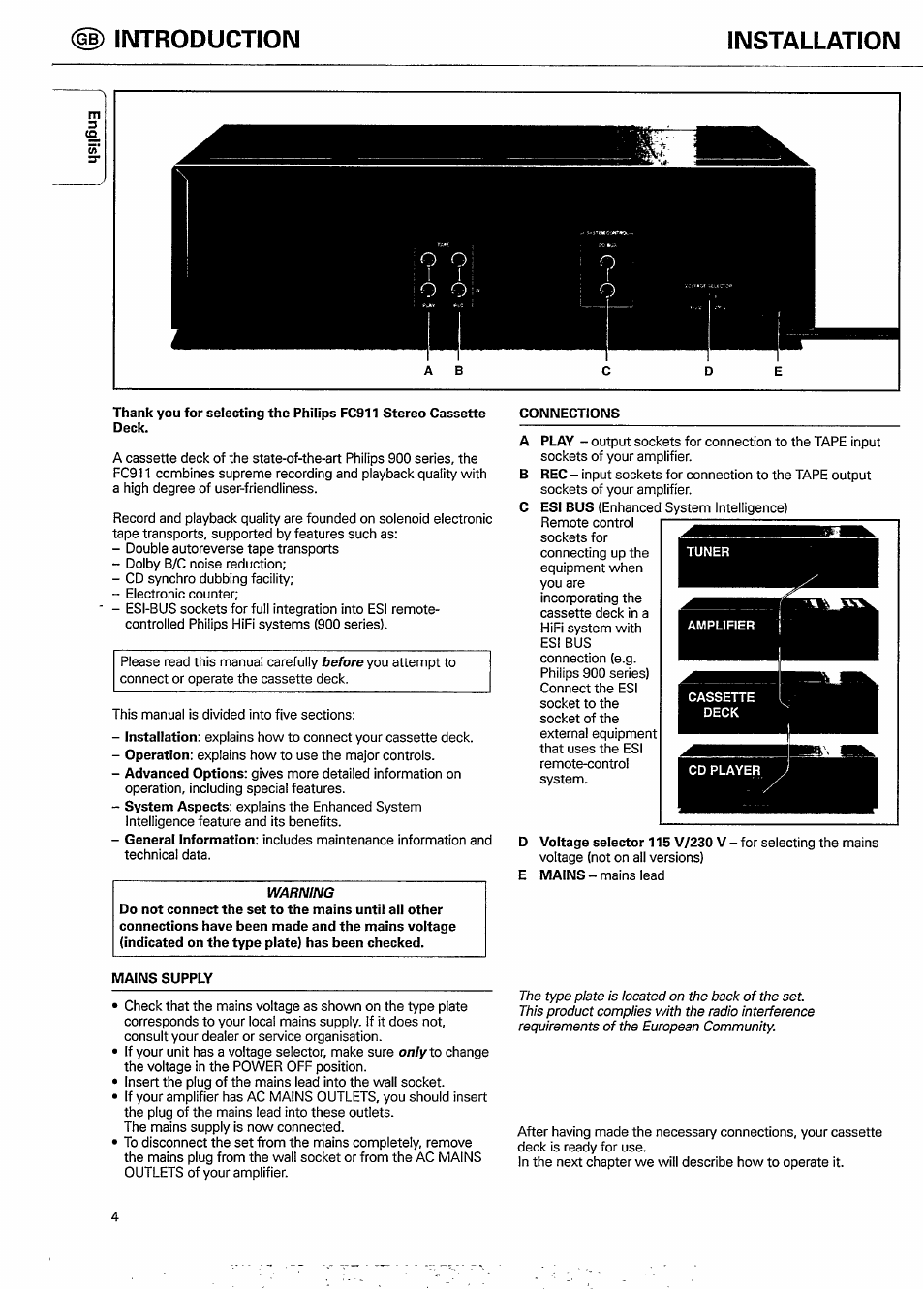 Introduction installation | Philips FC 911 User Manual | Page 4 / 12