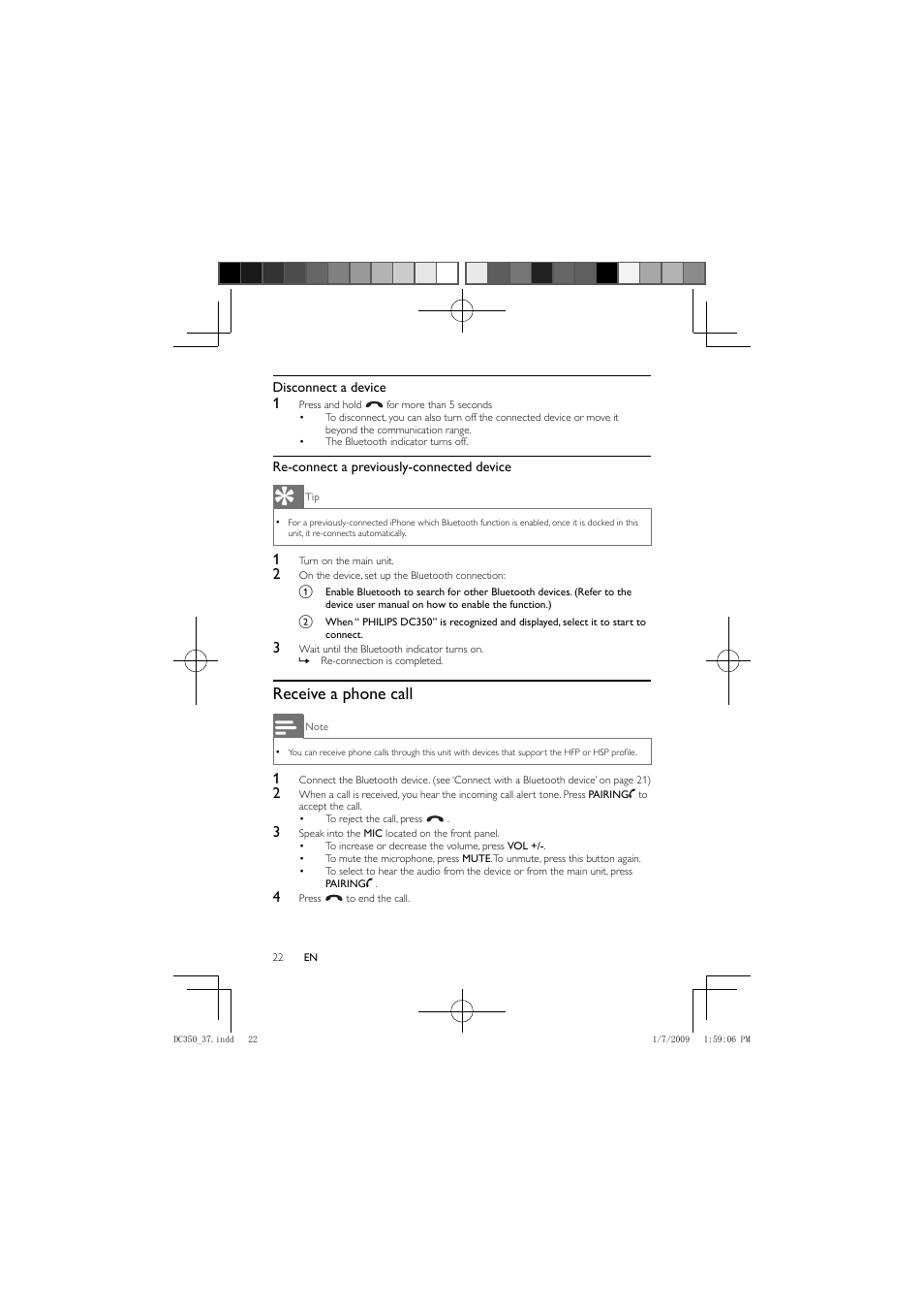 Receive a phone call | Philips DC350/37 User Manual | Page 21 / 28