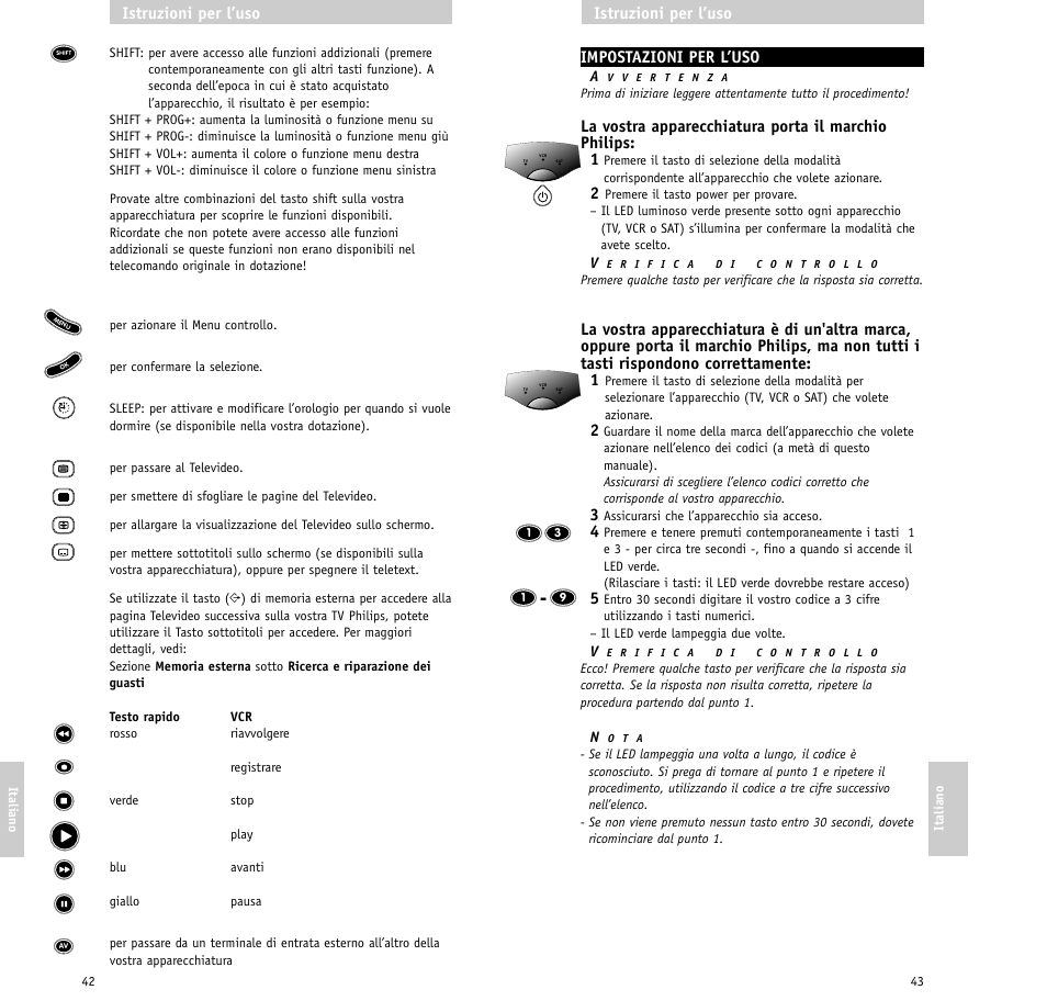 Impostazioni per l’uso, Istruzioni per l’uso | Philips RU630/00 User Manual | Page 22 / 38