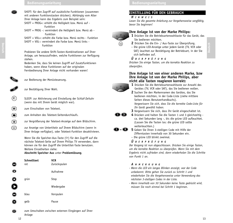 Einstellung für den gebrauch, Ihre anlage ist von der marke philips: 1, Bedienungsanleitung | Philips RU630/00 User Manual | Page 7 / 38