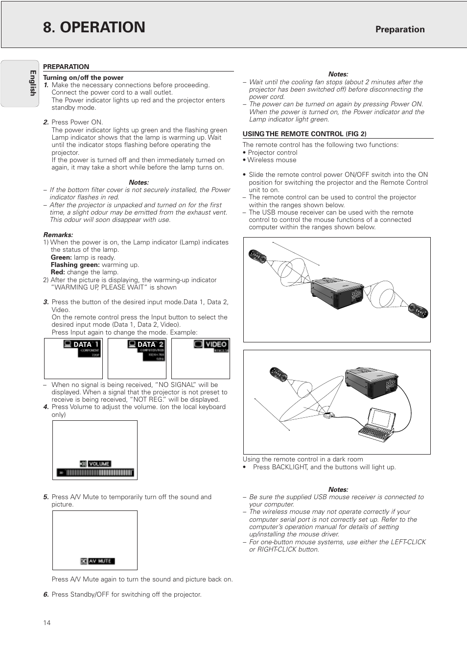 Operation, Preparartion, Using the remote control | Preparation | Philips PXG10 User Manual | Page 16 / 30