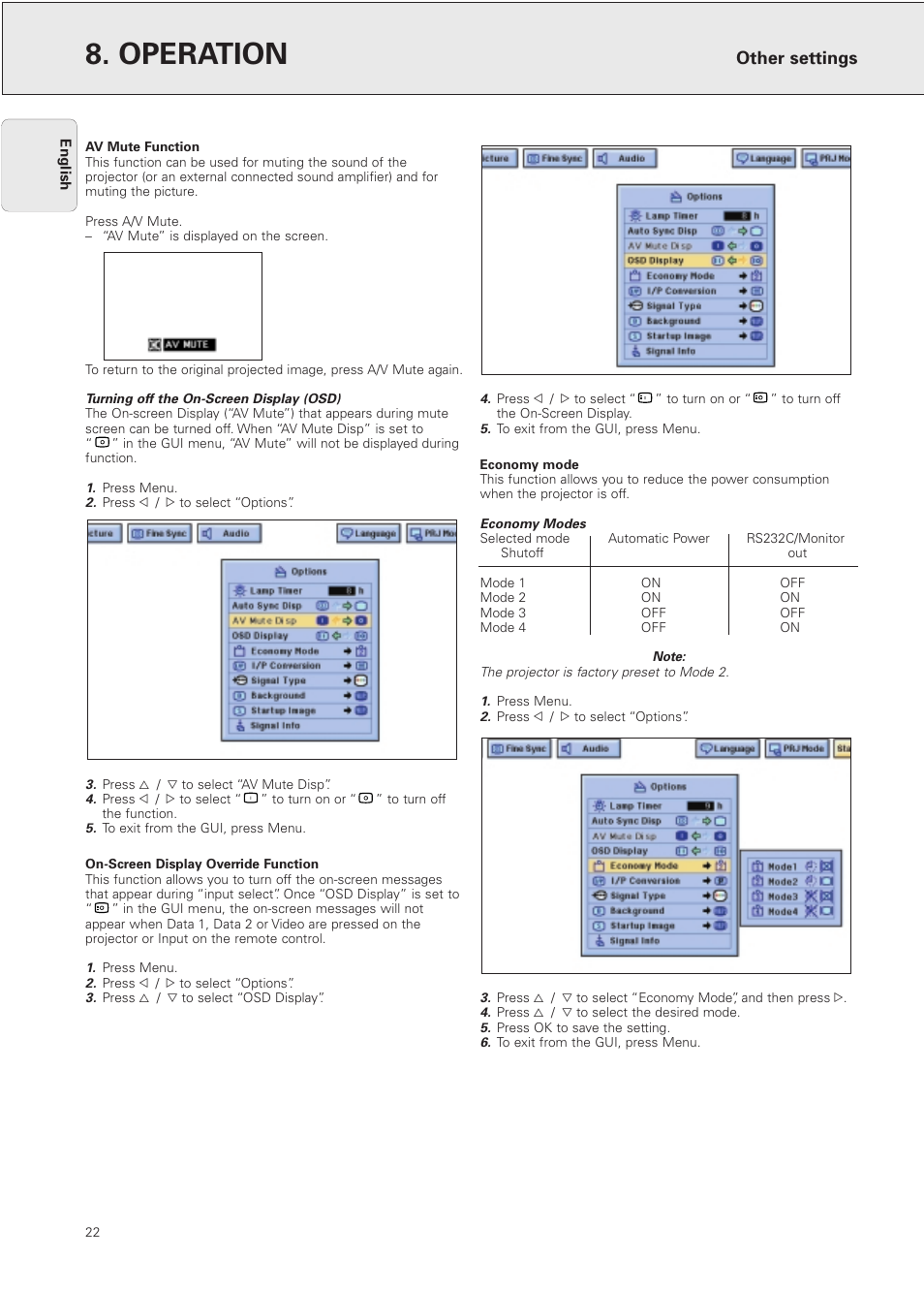 Operation, Other settings | Philips PXG10 User Manual | Page 24 / 30