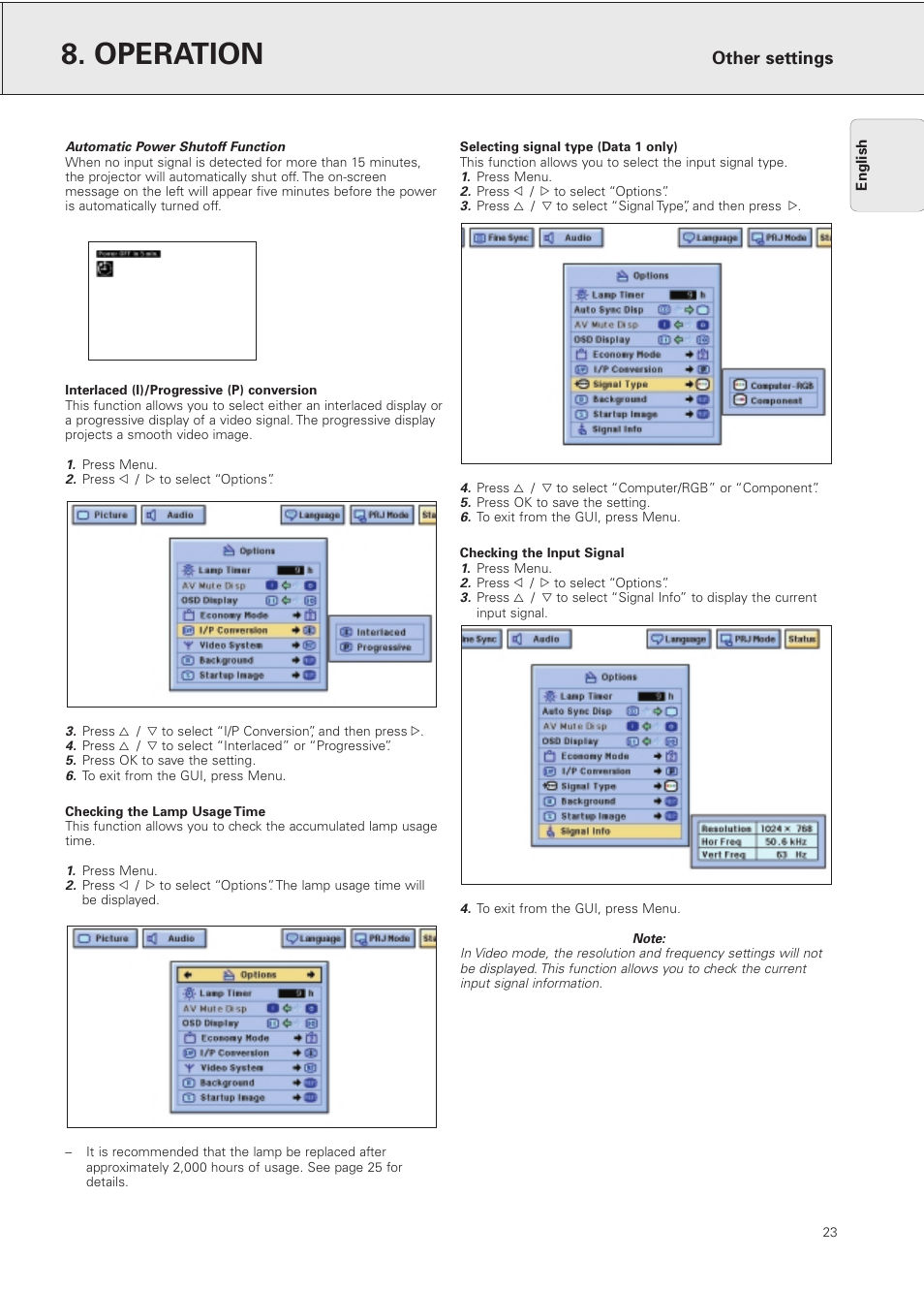 Operation, Other settings | Philips PXG10 User Manual | Page 25 / 30
