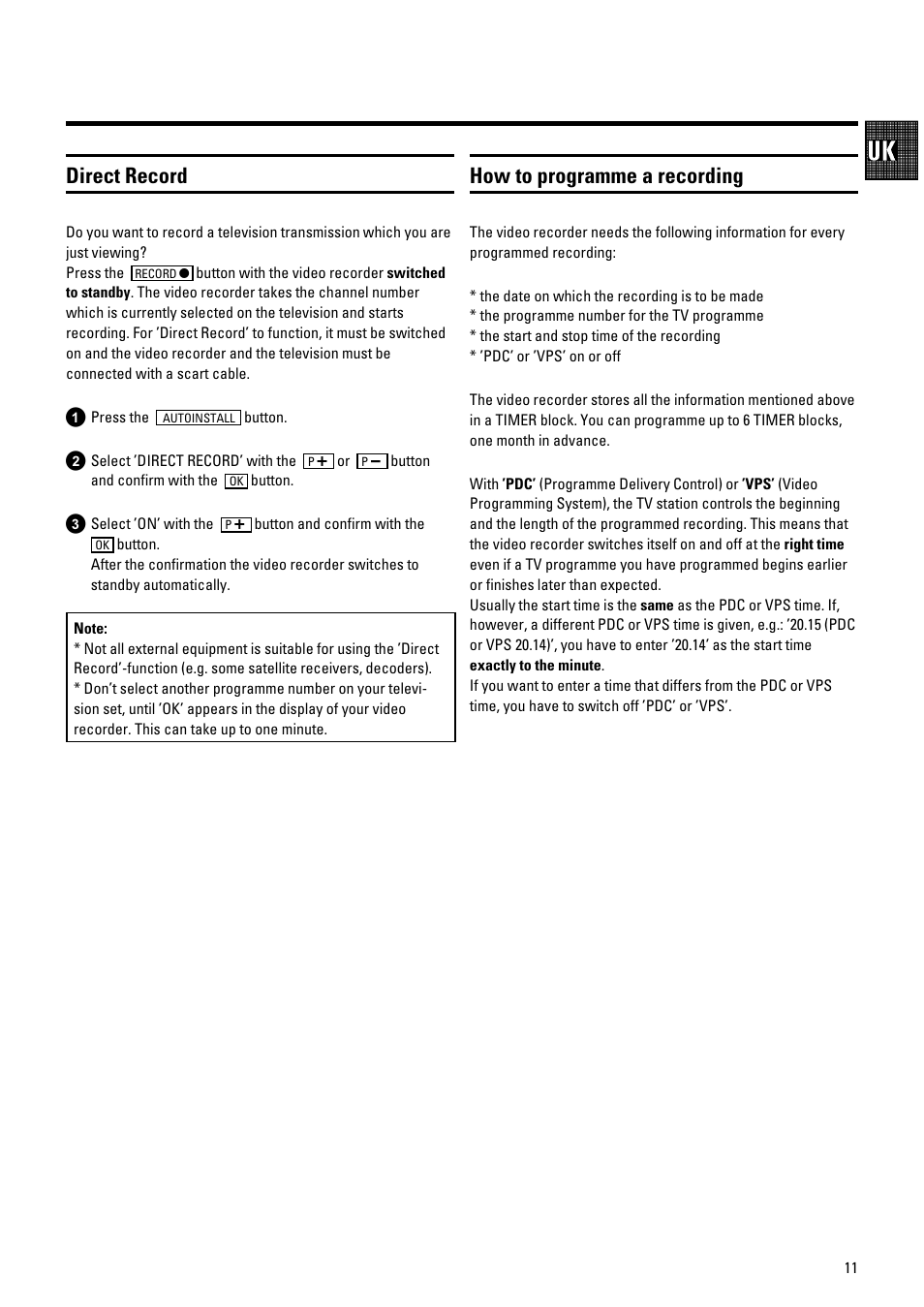 Direct record, How to programme a recording | Philips 686 User Manual | Page 13 / 20