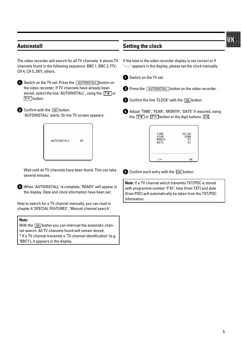 Autoinstall, Setting the clock | Philips 686 User Manual | Page 7 / 20