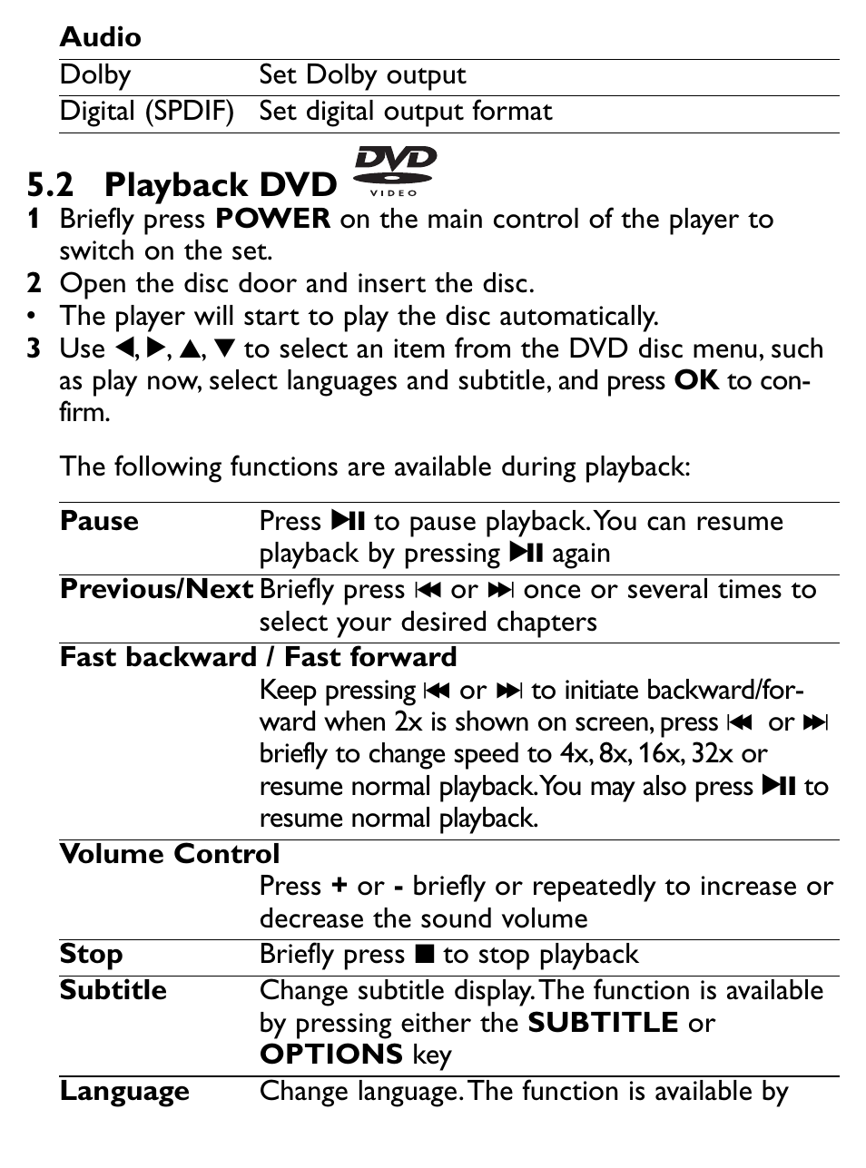 2 playback dvd | Philips PET731/12 User Manual | Page 17 / 29