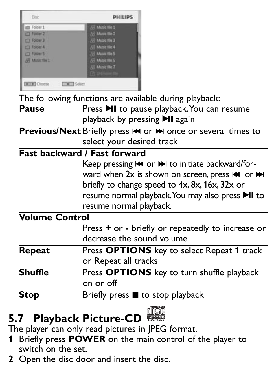 7 playback picture-cd | Philips PET731/12 User Manual | Page 21 / 29