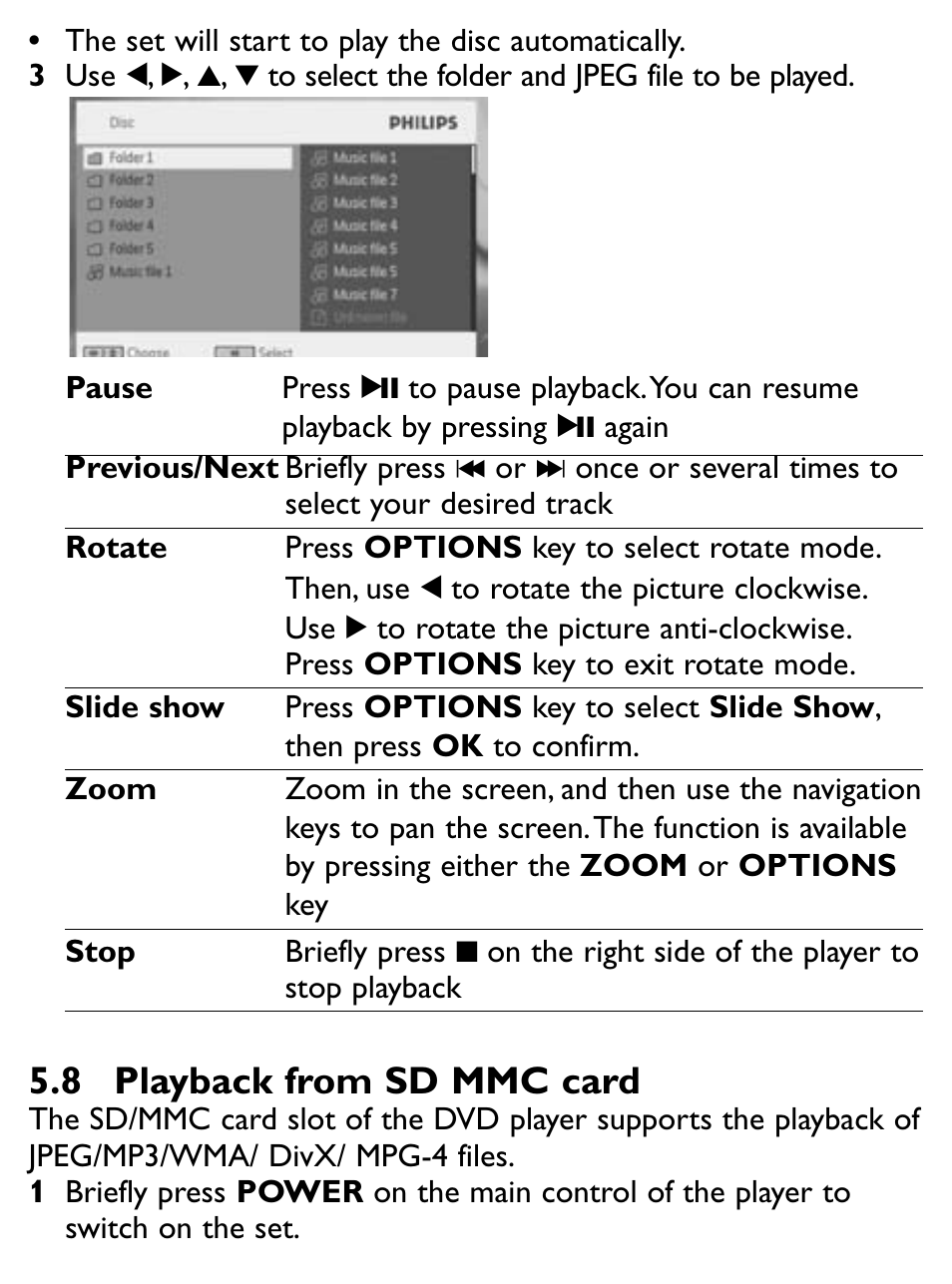 8 playback from sd mmc card | Philips PET731/12 User Manual | Page 22 / 29