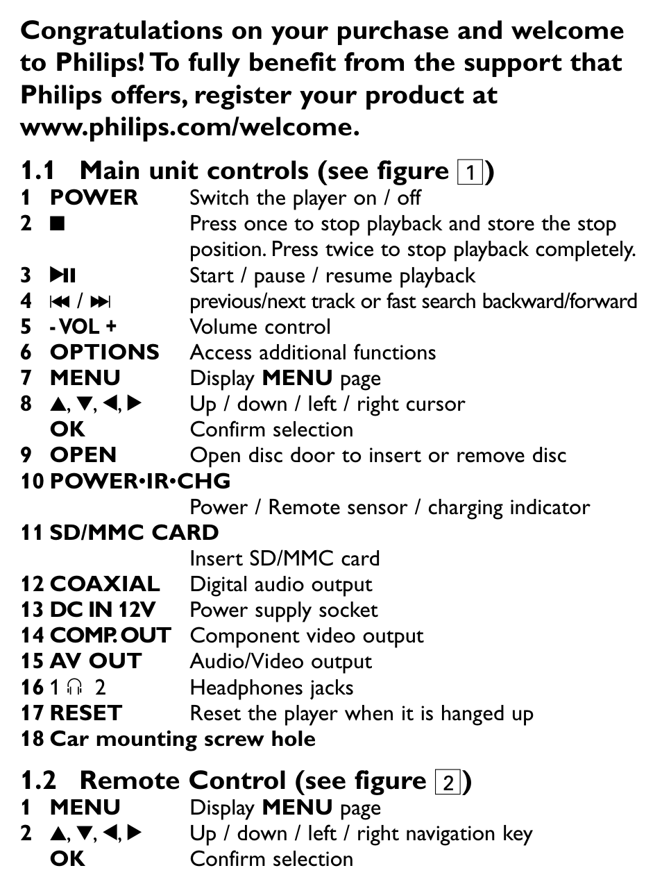 2 remote control (see figure 2 ) | Philips PET731/12 User Manual | Page 5 / 29