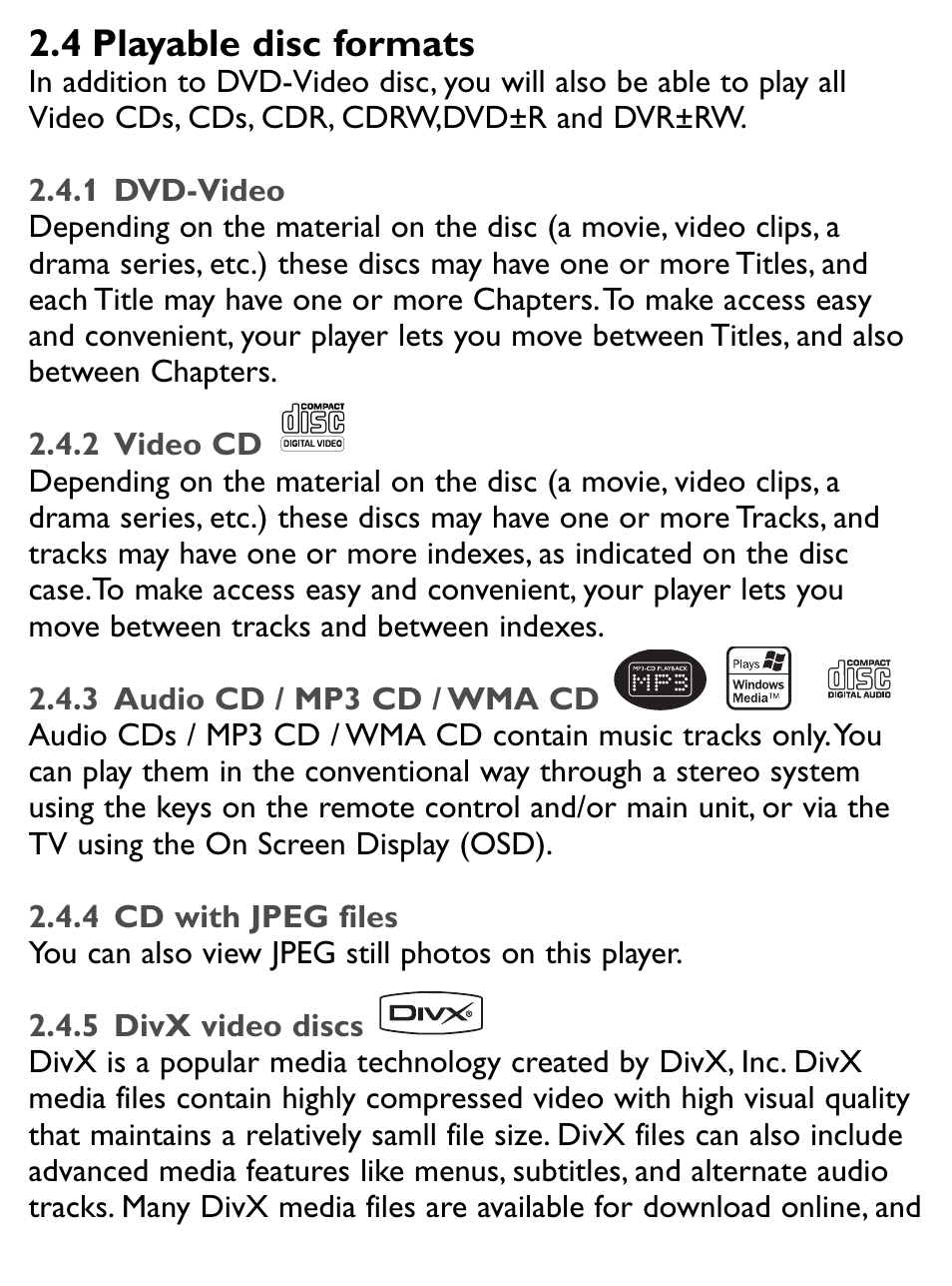 4 playable disc formats | Philips PET731/12 User Manual | Page 8 / 29