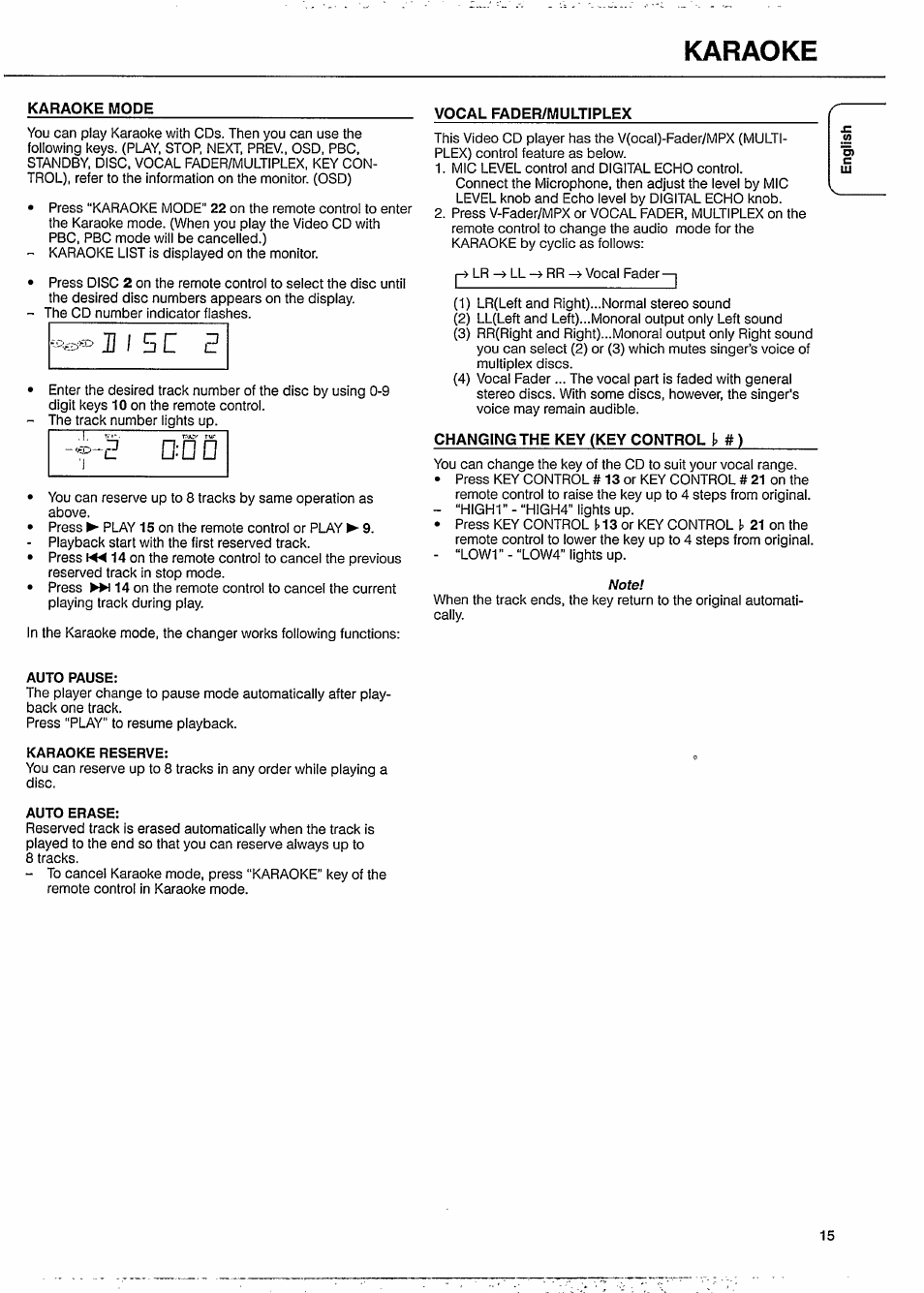 Auto pause, Karaoke reserve, Auto erase | Karaoke | Philips CDC771V User Manual | Page 15 / 21