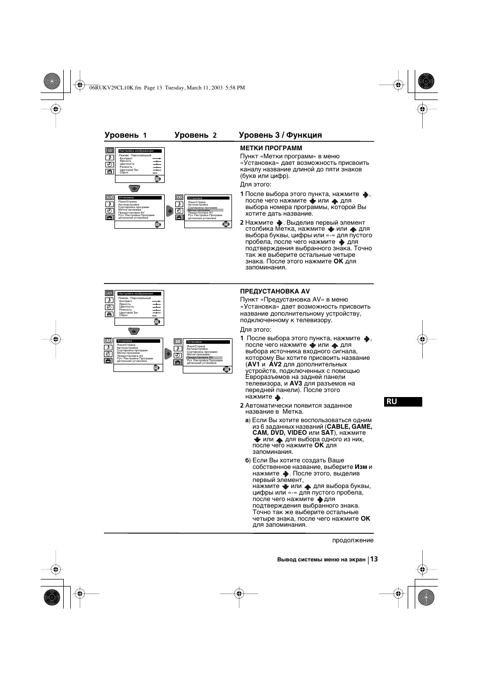 Уровень, Уровень 3 / функция | Sony KV-29CL10K User Manual | Page 113 / 122
