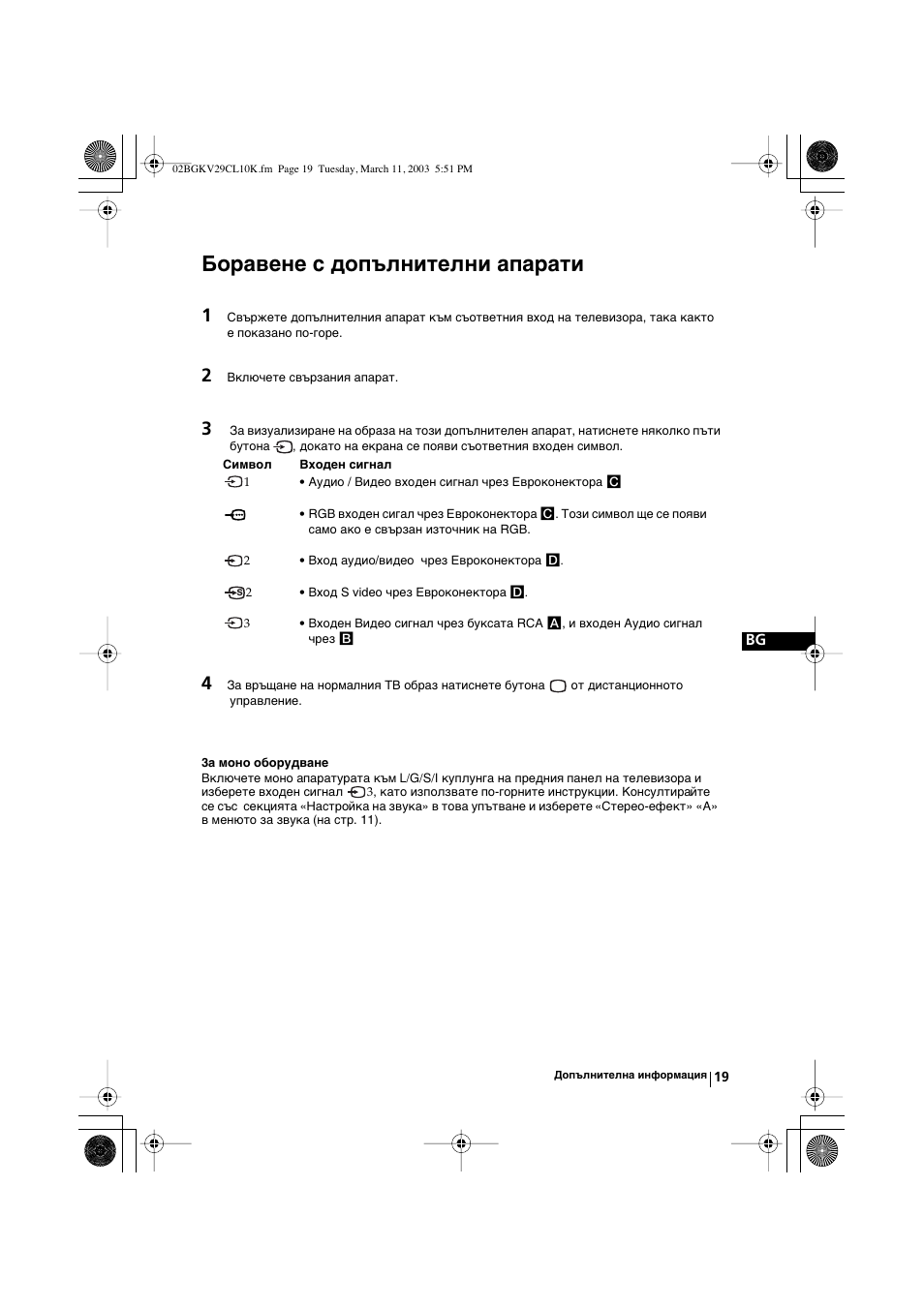 Боравене с допълнителни апарати | Sony KV-29CL10K User Manual | Page 39 / 122