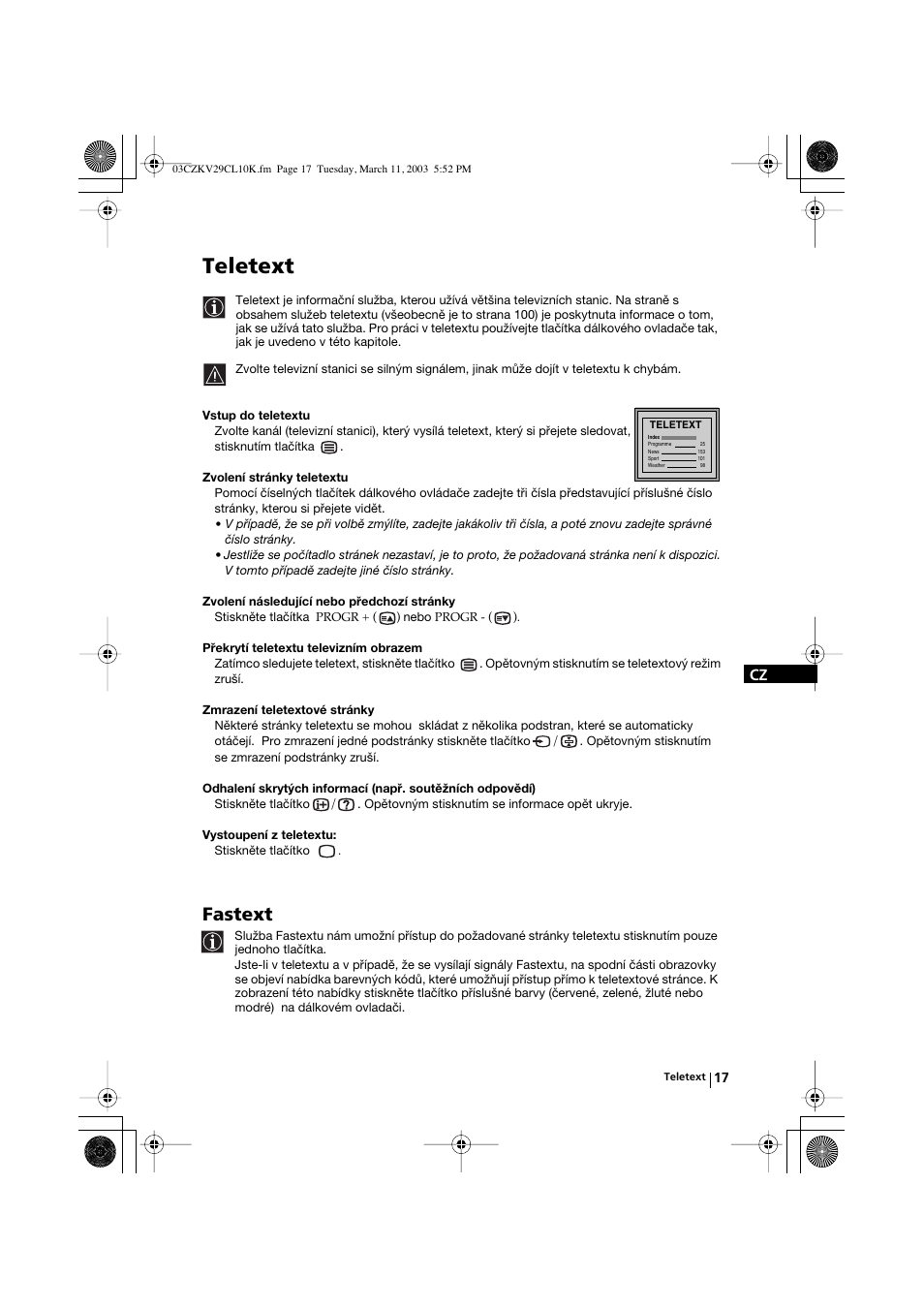 Teletext, Fastext | Sony KV-29CL10K User Manual | Page 57 / 122