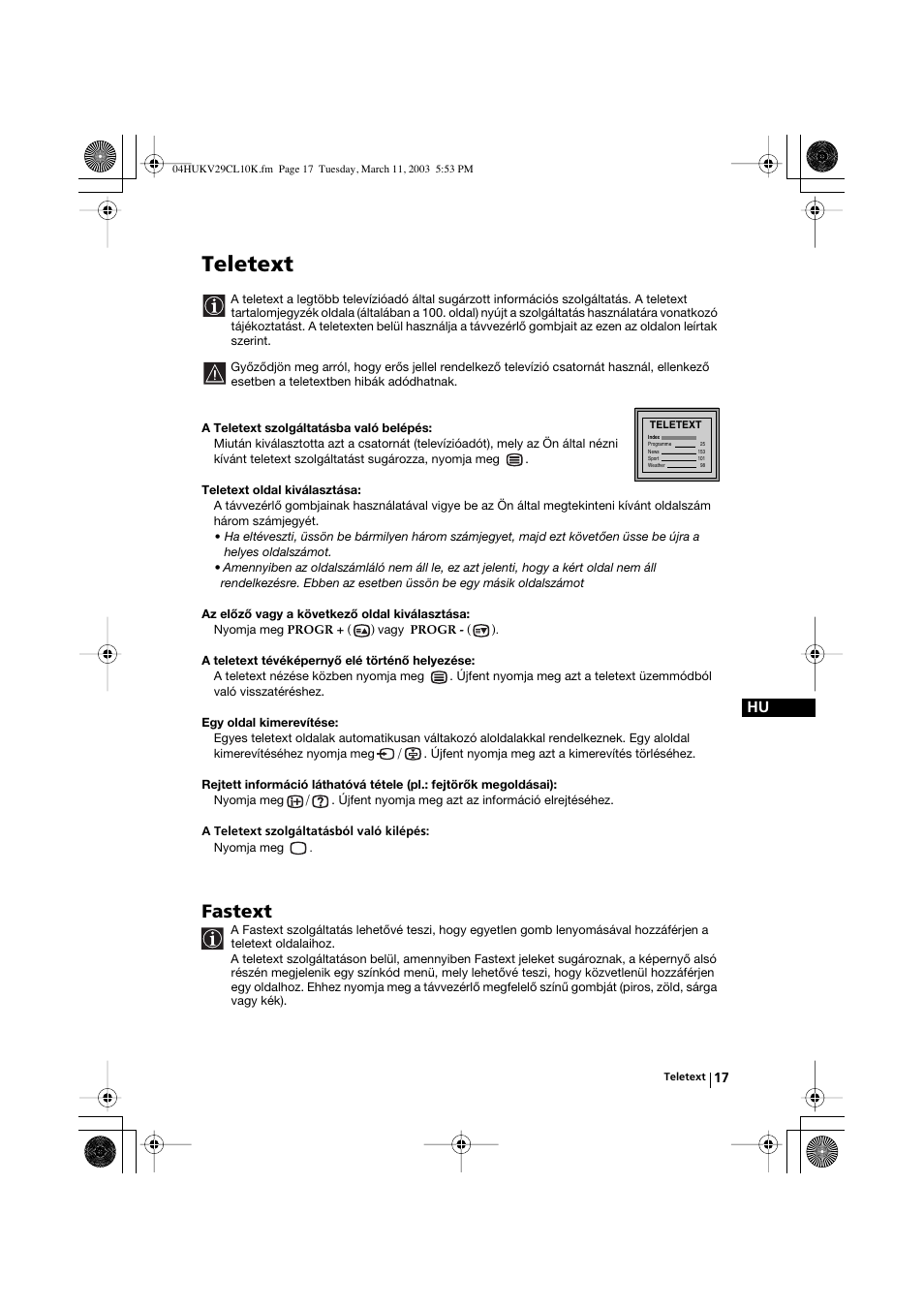 Teletext, Fastext | Sony KV-29CL10K User Manual | Page 77 / 122