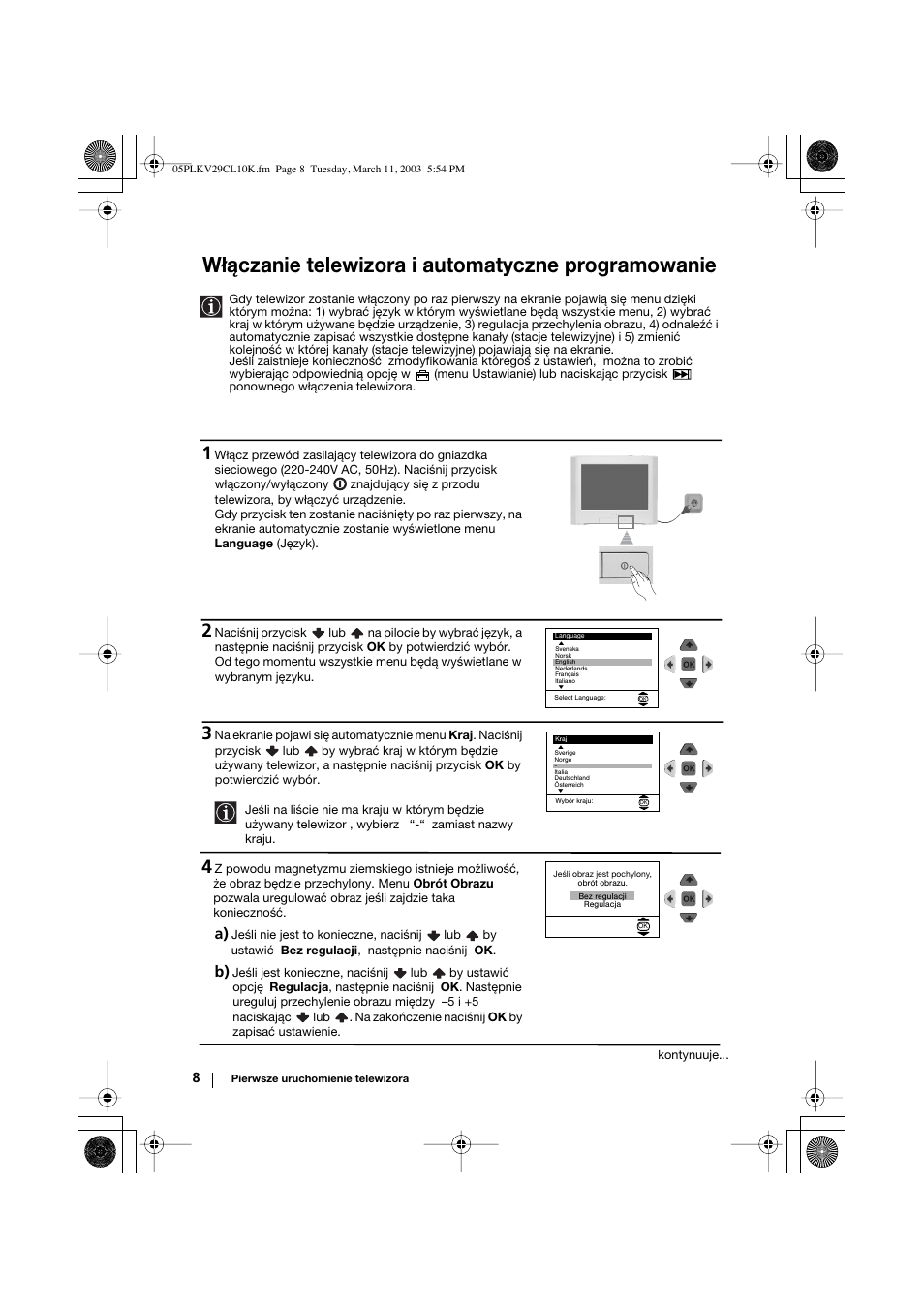 Włączanie telewizora i automatyczne programowanie | Sony KV-29CL10K User Manual | Page 88 / 122