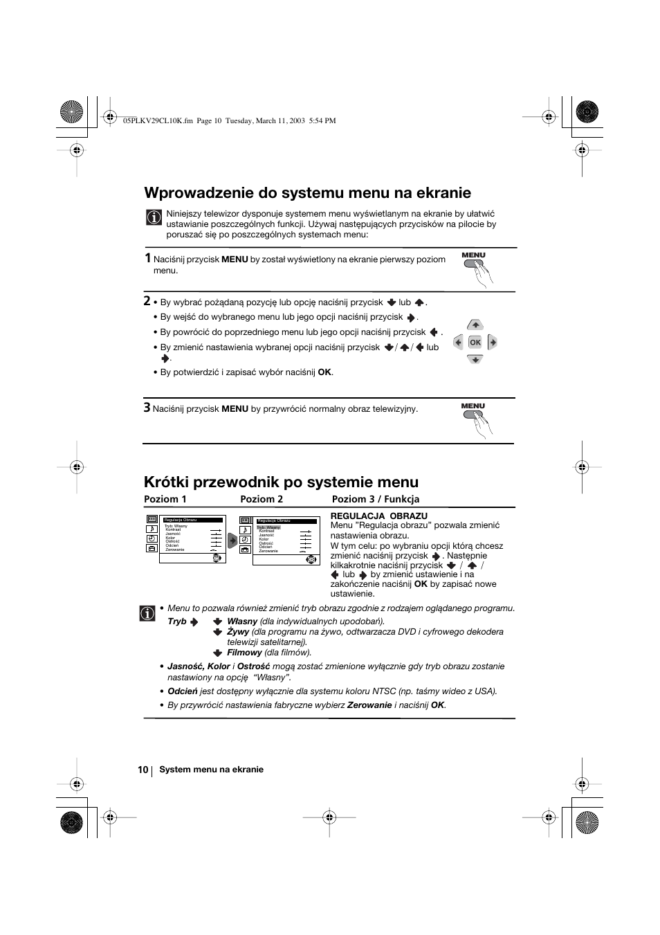 Wprowadzenie do systemu menu na ekranie, Krótki przewodnik po systemie menu | Sony KV-29CL10K User Manual | Page 90 / 122