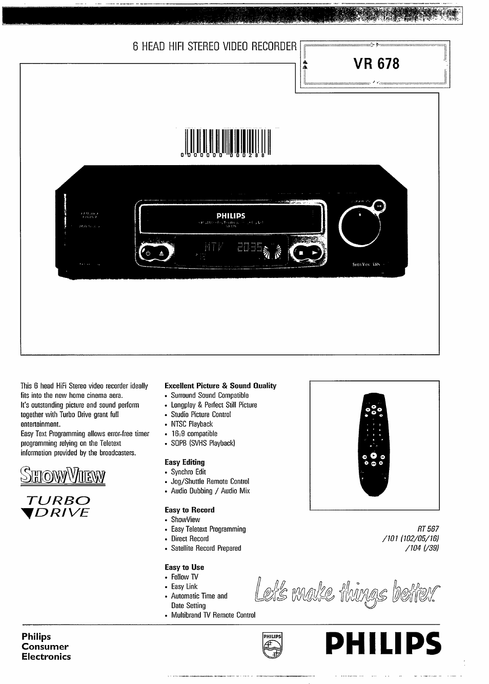 Philips ShowView VR 678 User Manual | 2 pages