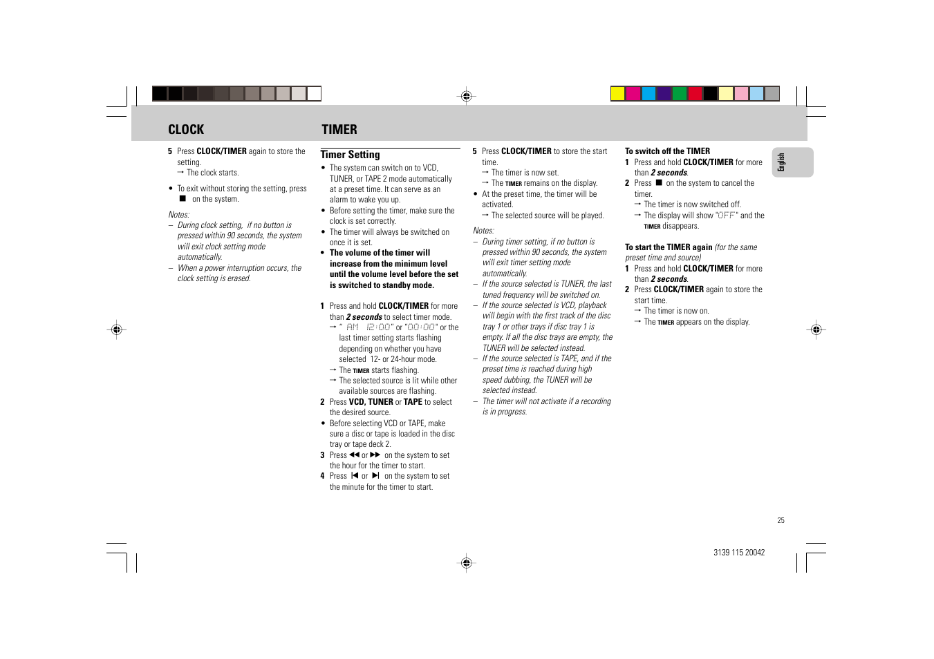 Clock timer | Philips FW-V55 User Manual | Page 25 / 28