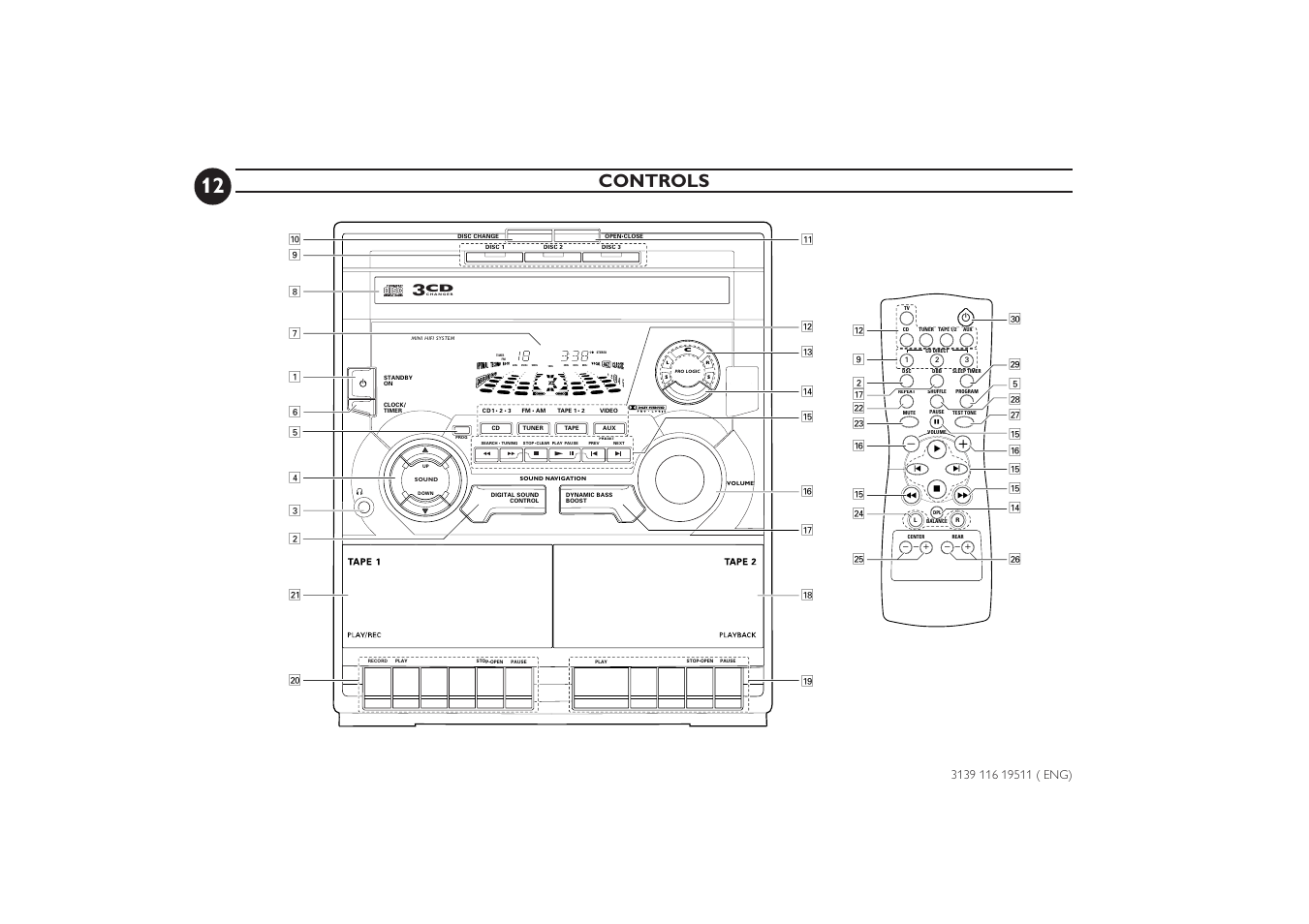 Controls | Philips FW-P73 User Manual | Page 12 / 31