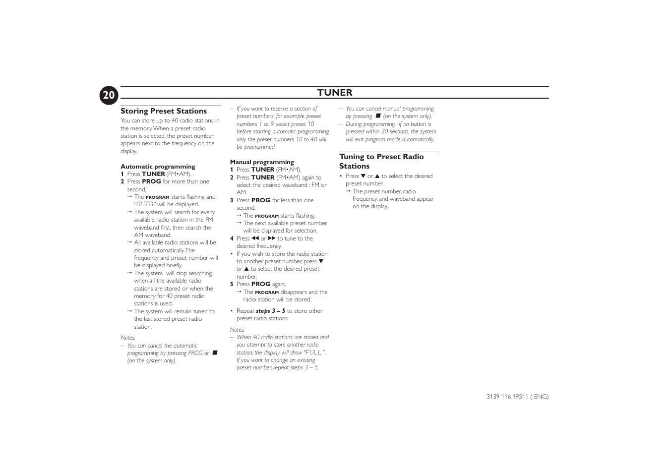 Tuner | Philips FW-P73 User Manual | Page 20 / 31