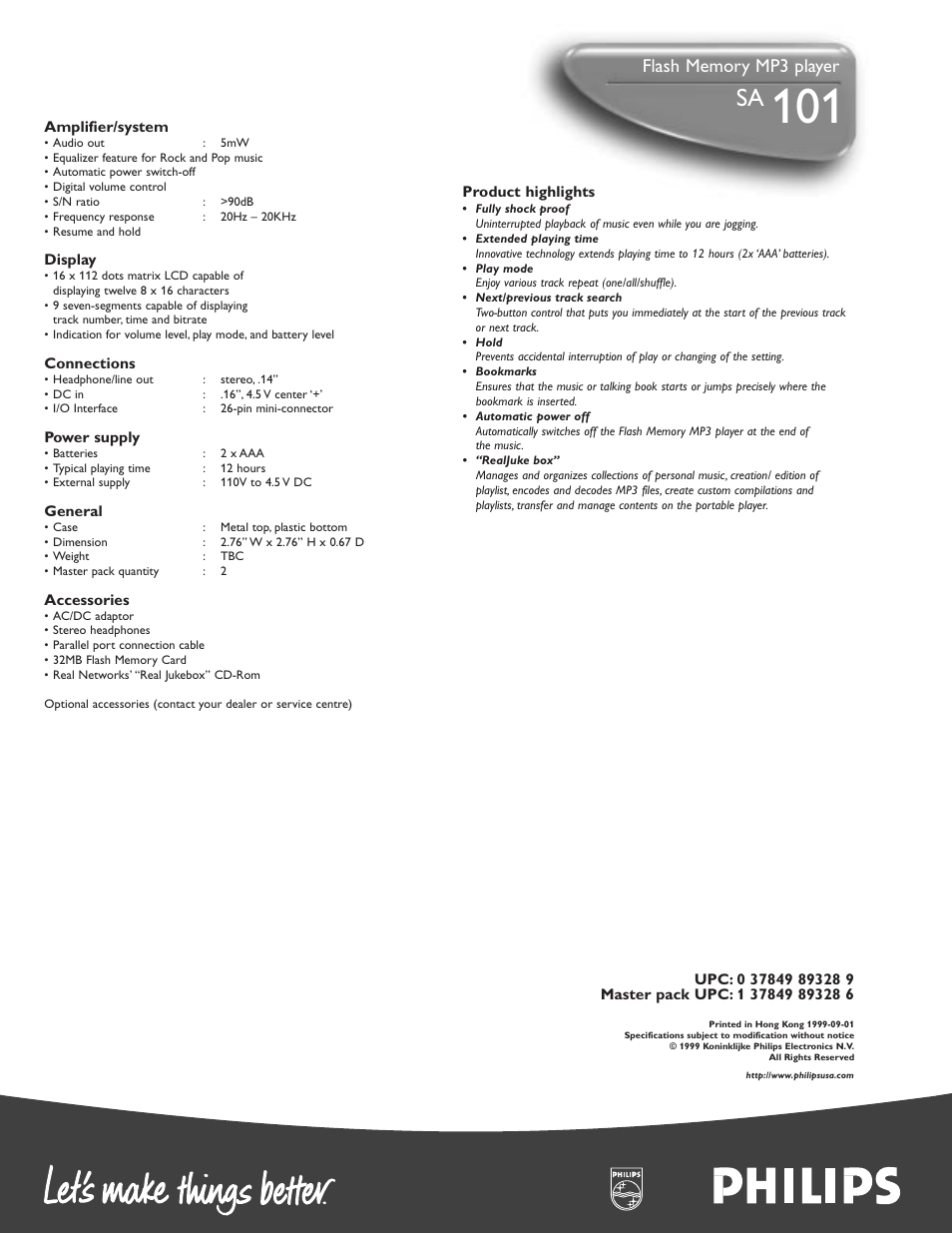 Philips 101SA User Manual | Page 2 / 2