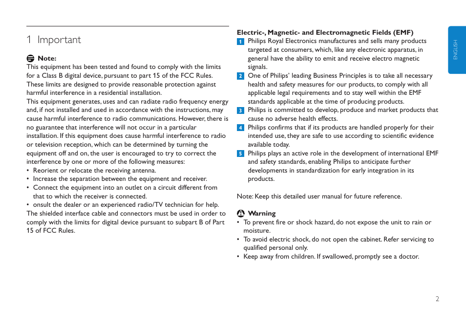 1 important | Philips FMXXFD02B/00 User Manual | Page 2 / 10