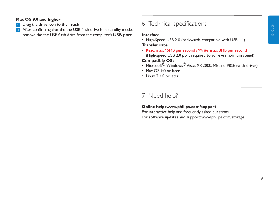 6 technical specifications, 7 need help | Philips FMXXFD02B/00 User Manual | Page 9 / 10