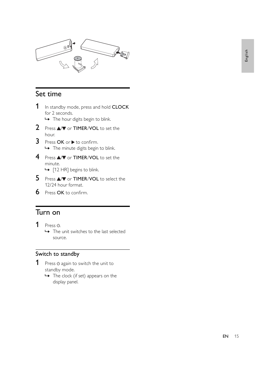 Set time 1, Turn on 1 | Philips AJL750/37 User Manual | Page 15 / 22