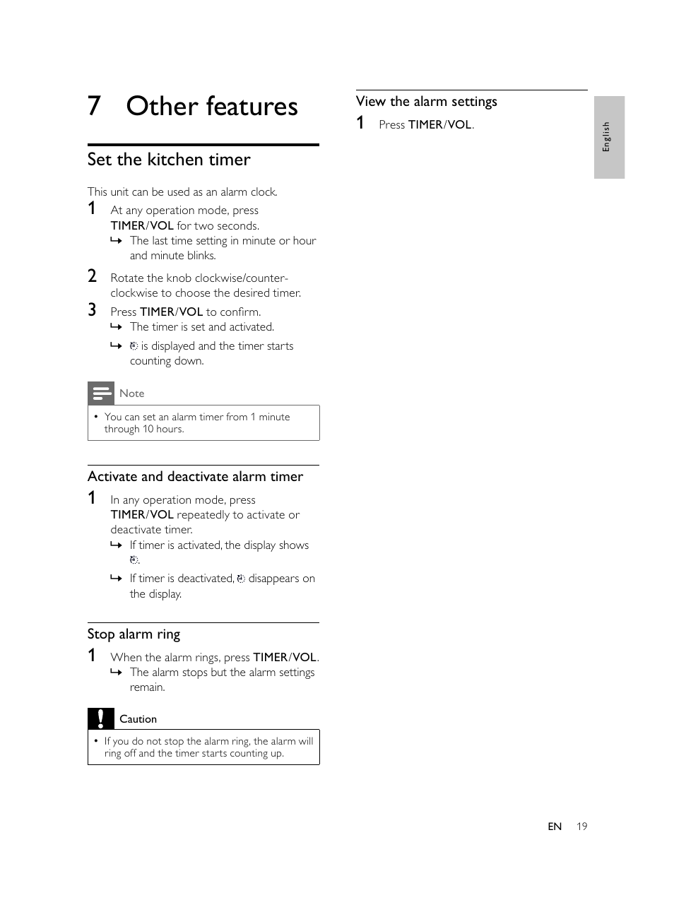 7 other features, Set the kitchen timer | Philips AJL750/37 User Manual | Page 19 / 22