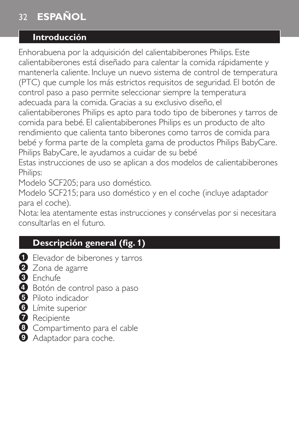 Español, Introducción, Descripción general﻿ (fig. 1) | Philips SCF215/86 User Manual | Page 32 / 94