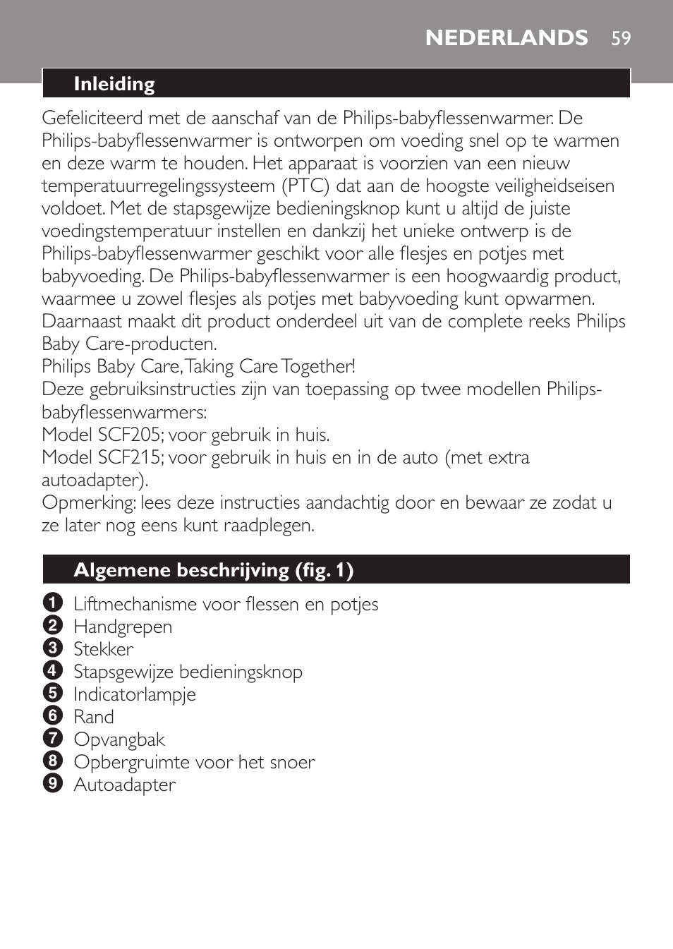 Nederlands, Inleiding, Algemene beschrijving﻿ (fig. 1) | Philips SCF215/86 User Manual | Page 59 / 94