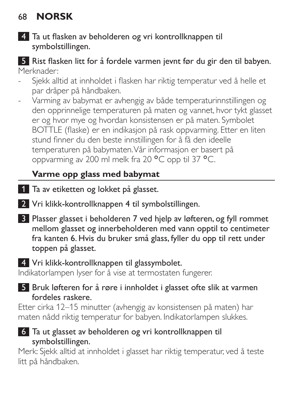 Varme opp glass med babymat | Philips SCF215/86 User Manual | Page 68 / 94