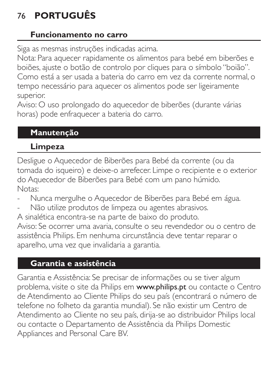 Manutenção, Limpeza, Garantia e assistência | Especificações técnicas | Philips SCF215/86 User Manual | Page 76 / 94