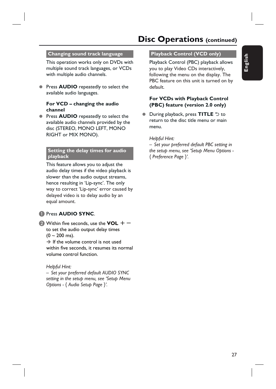 Disc operations | Philips HTS3010 User Manual | Page 27 / 48