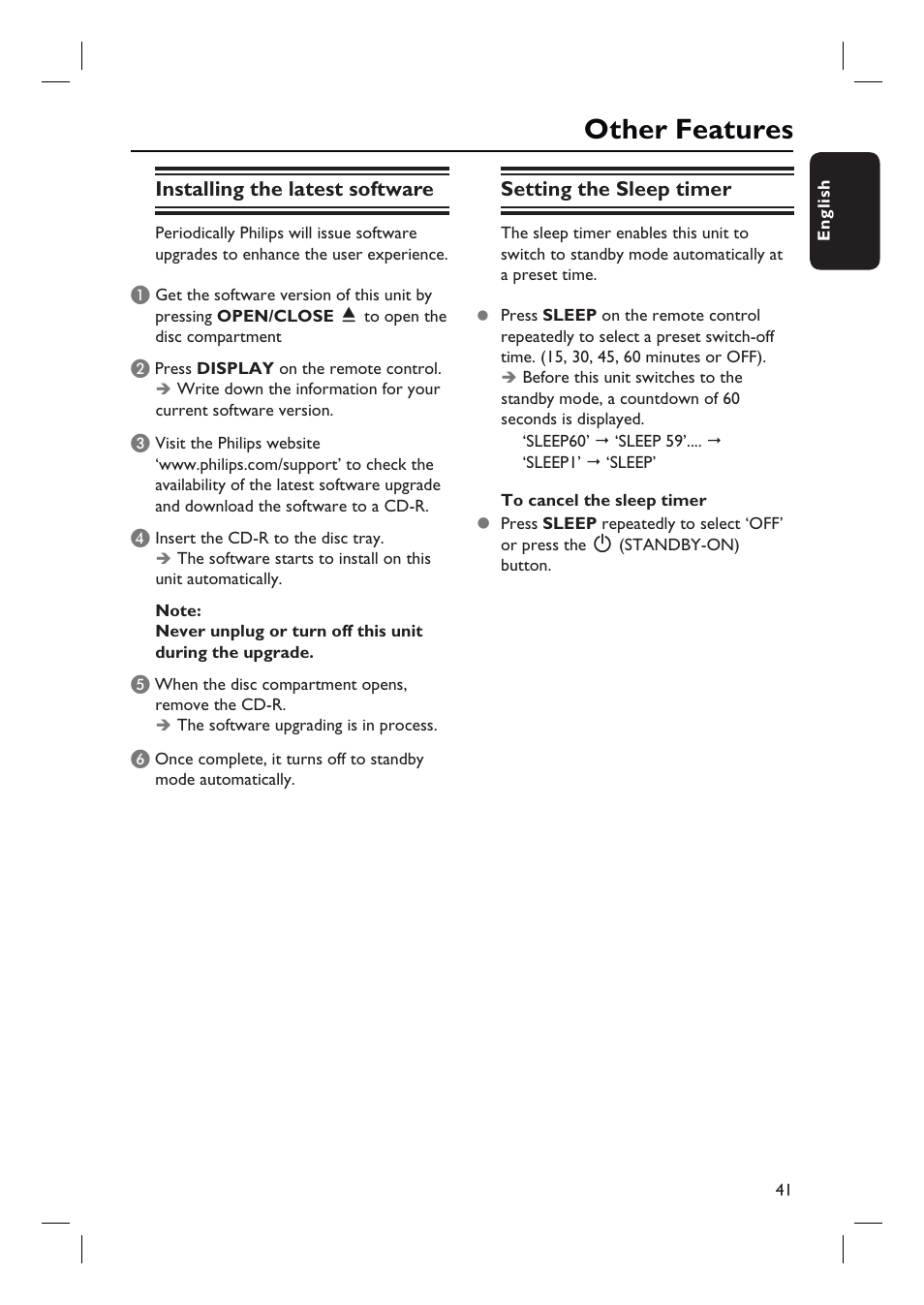 Other features | Philips HTS3010 User Manual | Page 41 / 48