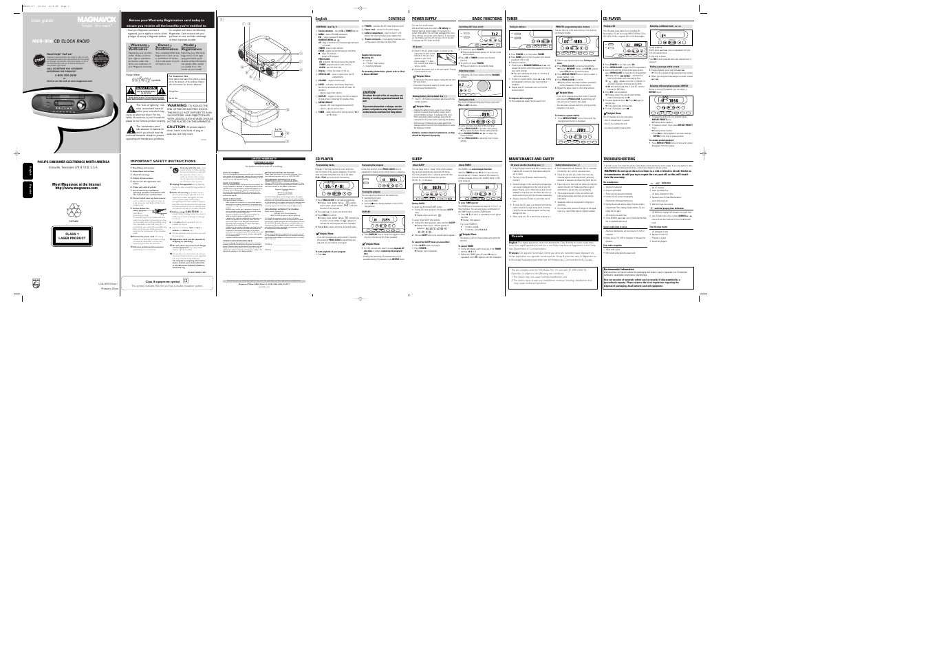 Search/tuning band power, Timer repeat/preset, Timer repeat/pr | Prog/clock search/tuning band power, Prog/clock search/tuning band, Timer repeat/preset display sleep time, Timer, Prog/cl search/tuning band power, Ssa affe etty y | Philips MCR600 User Manual | Page 3 / 3
