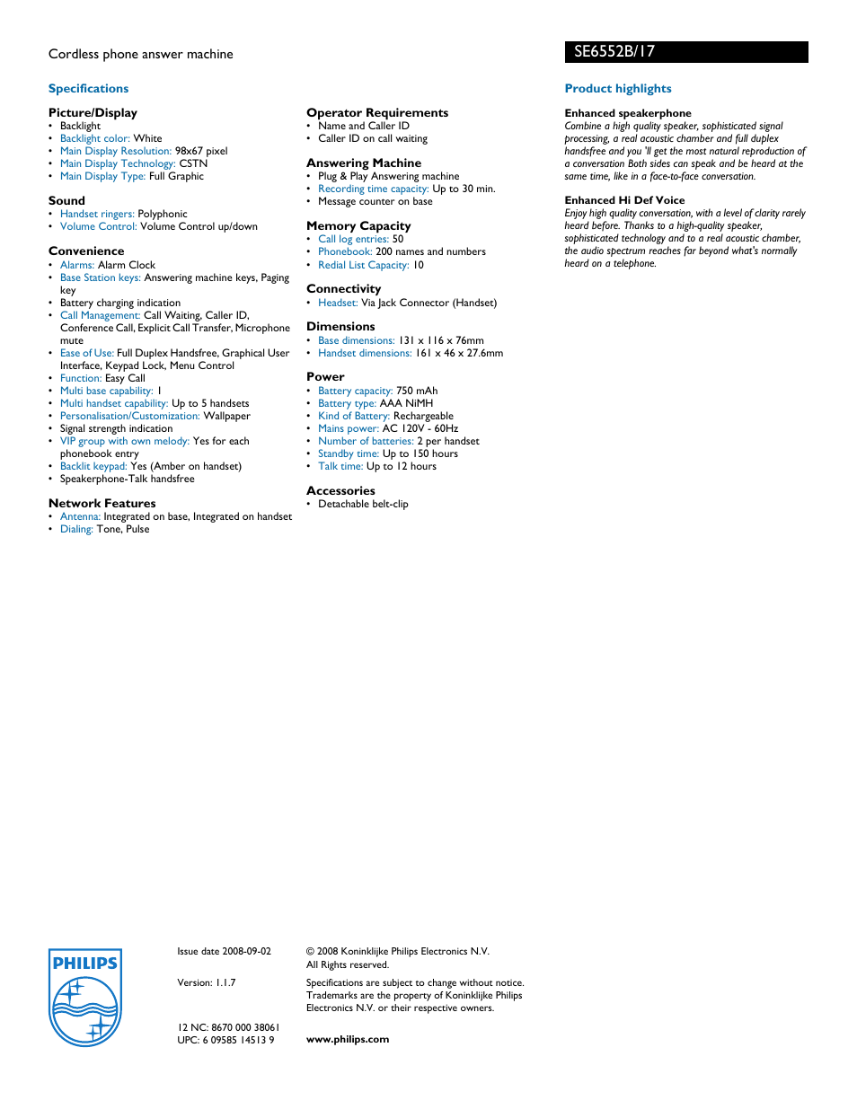 Philips SE6552B User Manual | Page 2 / 2