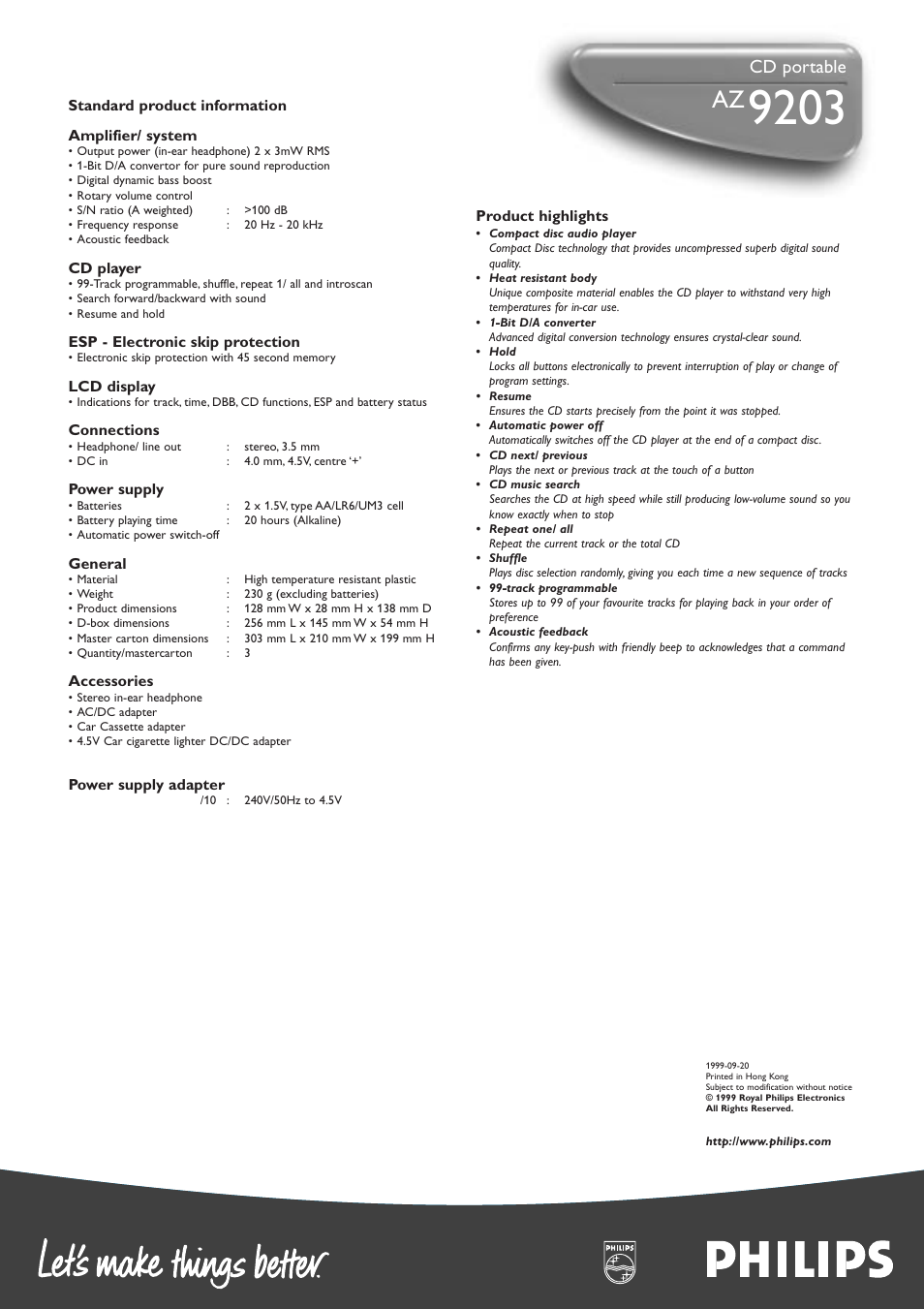 Cd portable | Philips AZ9203 User Manual | Page 2 / 2