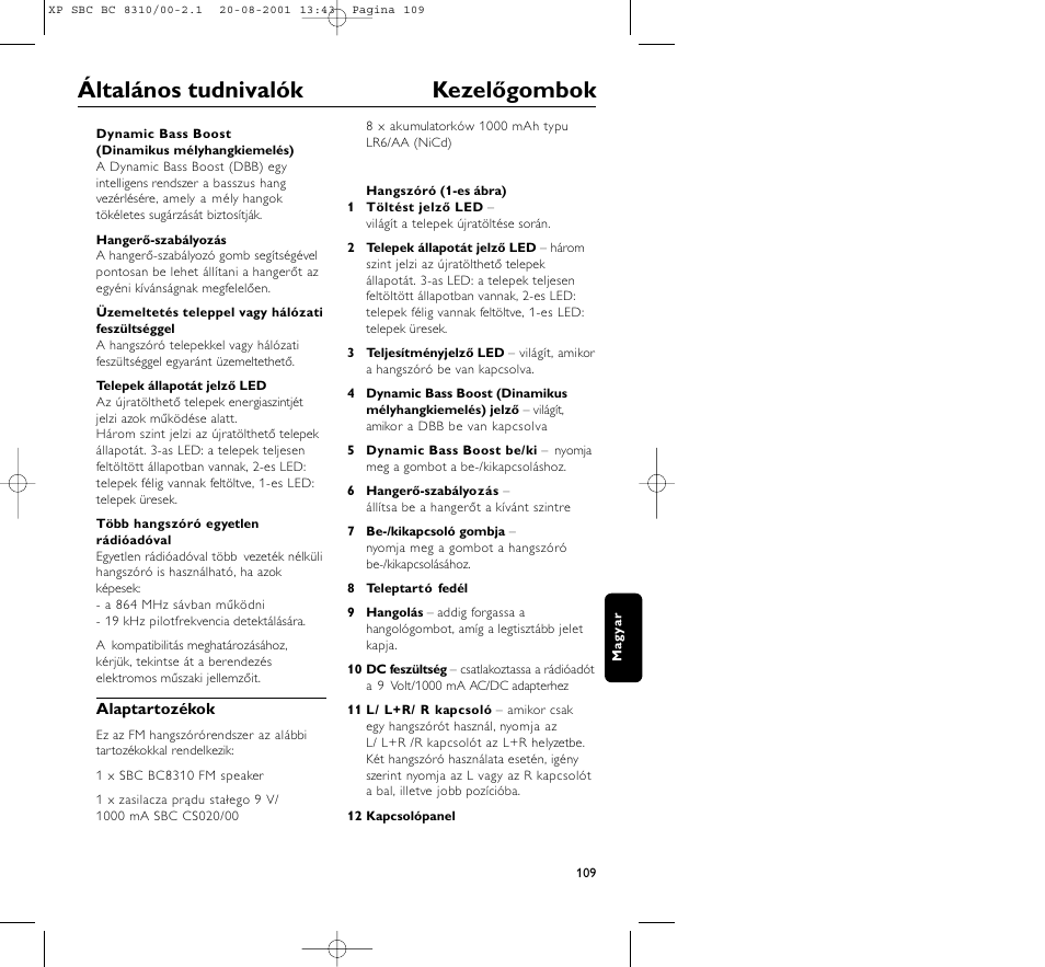 Általános tudnivalók kezelőgombok | Philips BC 8310 User Manual | Page 109 / 133