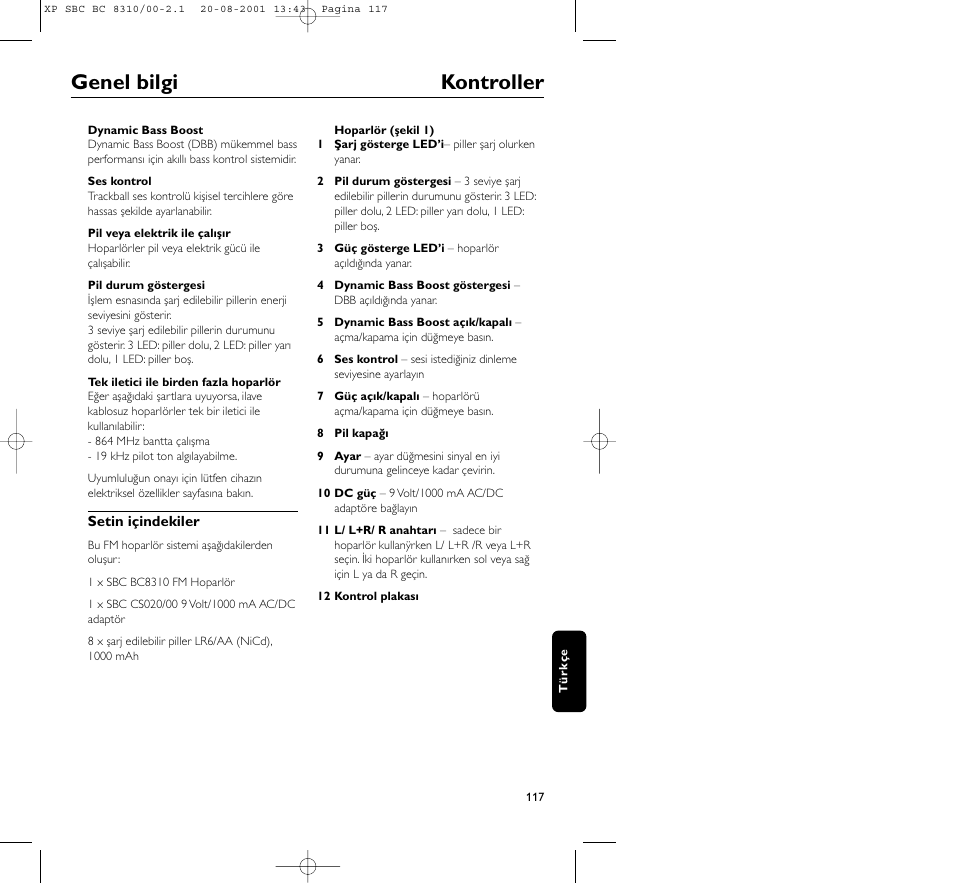 Genel bilgi kontroller | Philips BC 8310 User Manual | Page 117 / 133