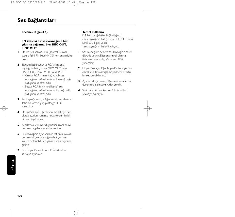 Ses bağlantıları | Philips BC 8310 User Manual | Page 120 / 133