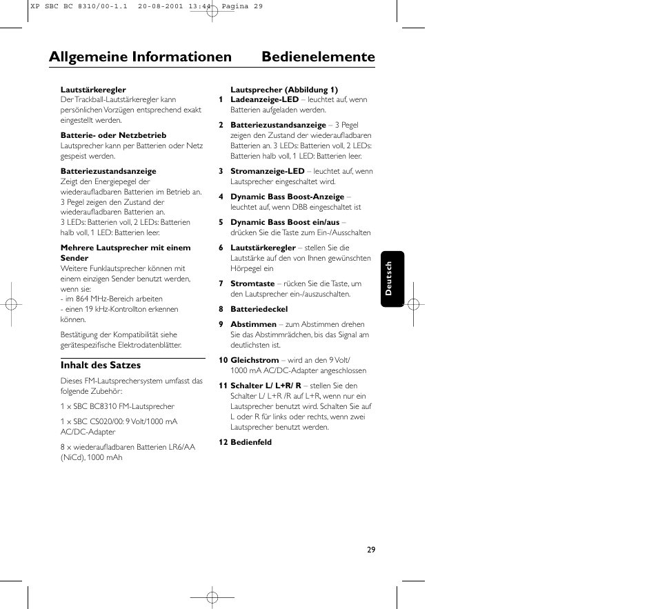 Allgemeine informationen bedienelemente | Philips BC 8310 User Manual | Page 29 / 133