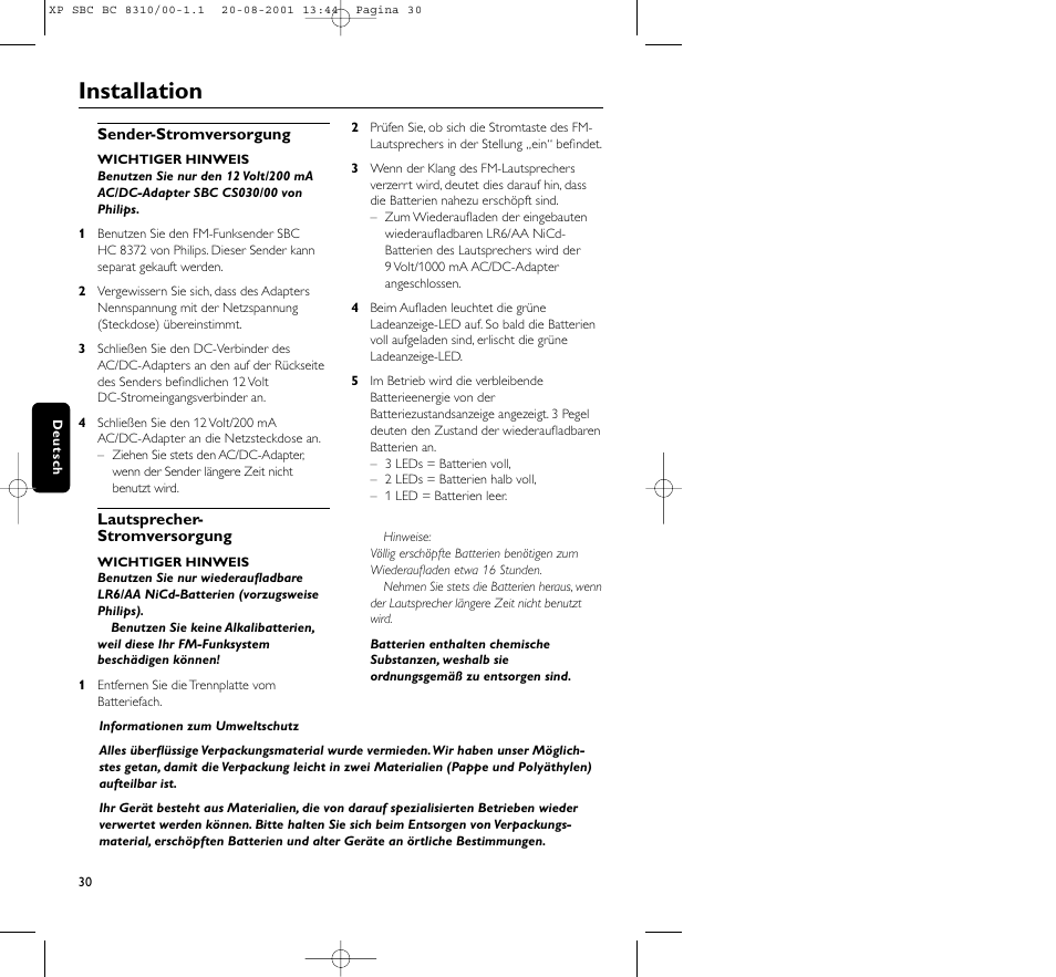 Installation | Philips BC 8310 User Manual | Page 30 / 133