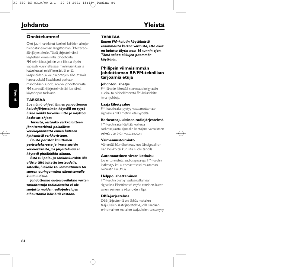 Johdanto yleistä | Philips BC 8310 User Manual | Page 84 / 133